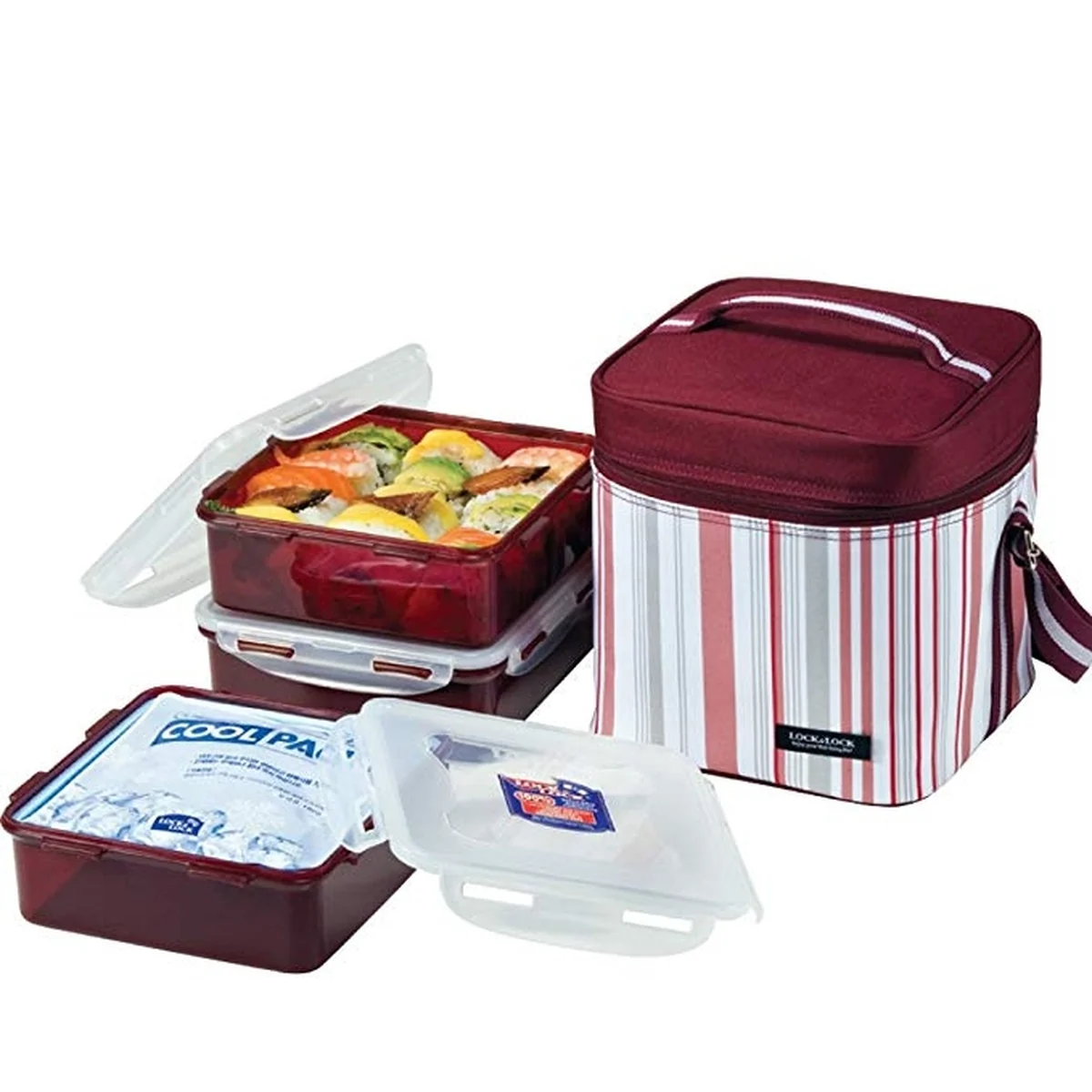 Lock & Lock Picnic Lunch Box Bento Set   HPL856DG, Gray , HPL856DP ,Burgundy