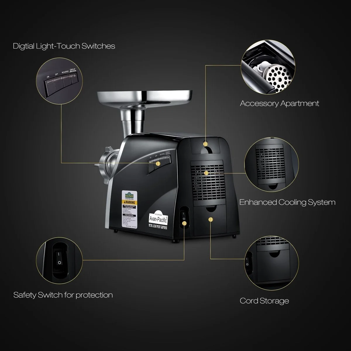 Avan-Pacific UMG-3010 LongLife Metal-Gear Heavy-Duty Electric Digital Light Touch Meat Grinder