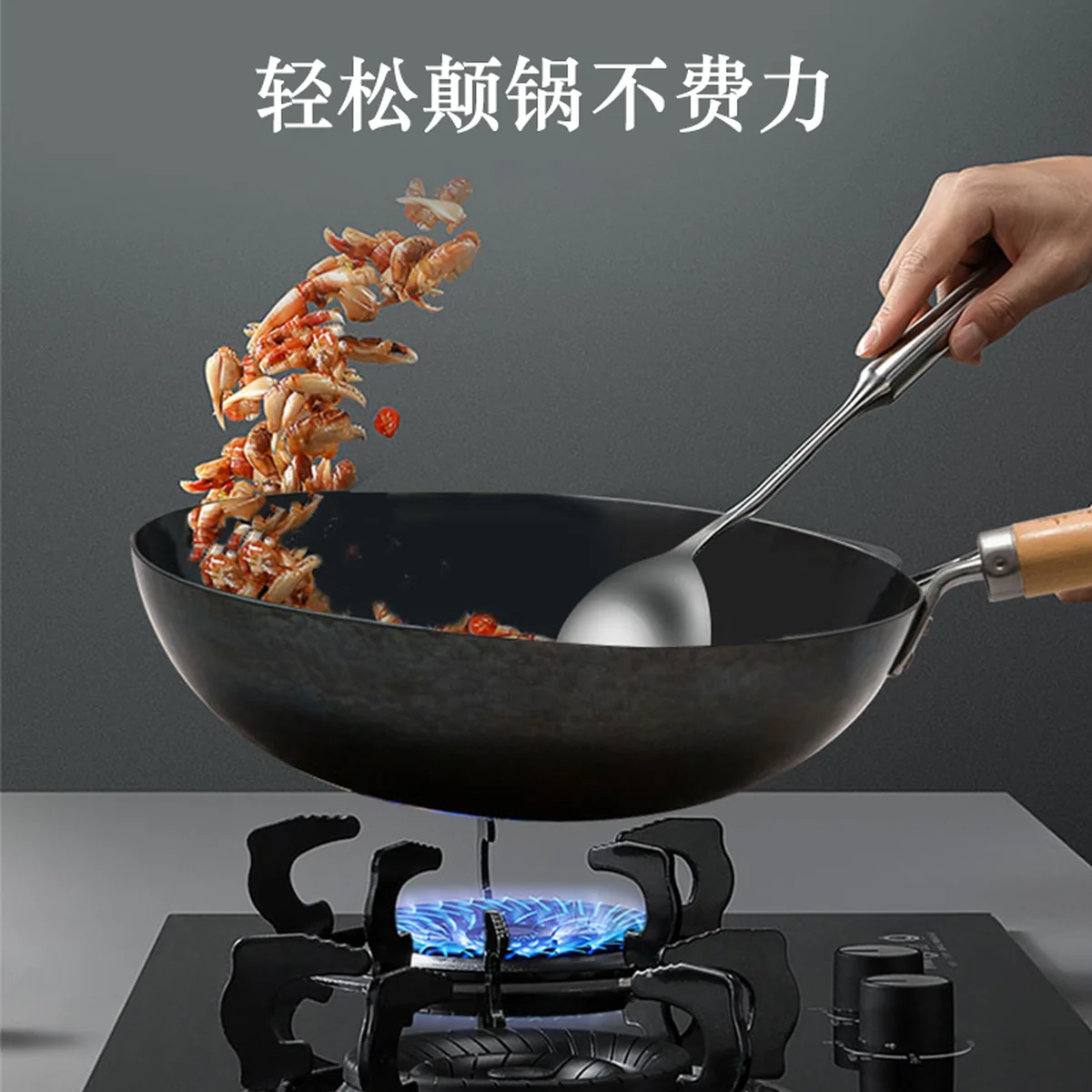 Zhensanhuan qingyin iron pot authentic Zhangqiu iron pot handmade cast iron pot uncoated light smoke and fuel saving special for open fire 30/32/34cm