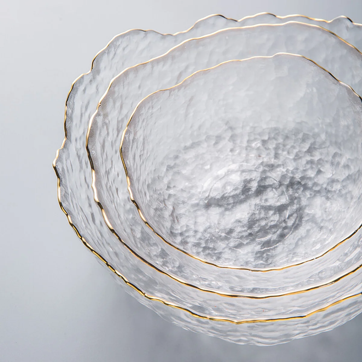 IJARL, Irregular Salad Bowl, Transparent Phnom Penh Glass Bowl, Transparent Gold Traced, Various Specifications,3 packs