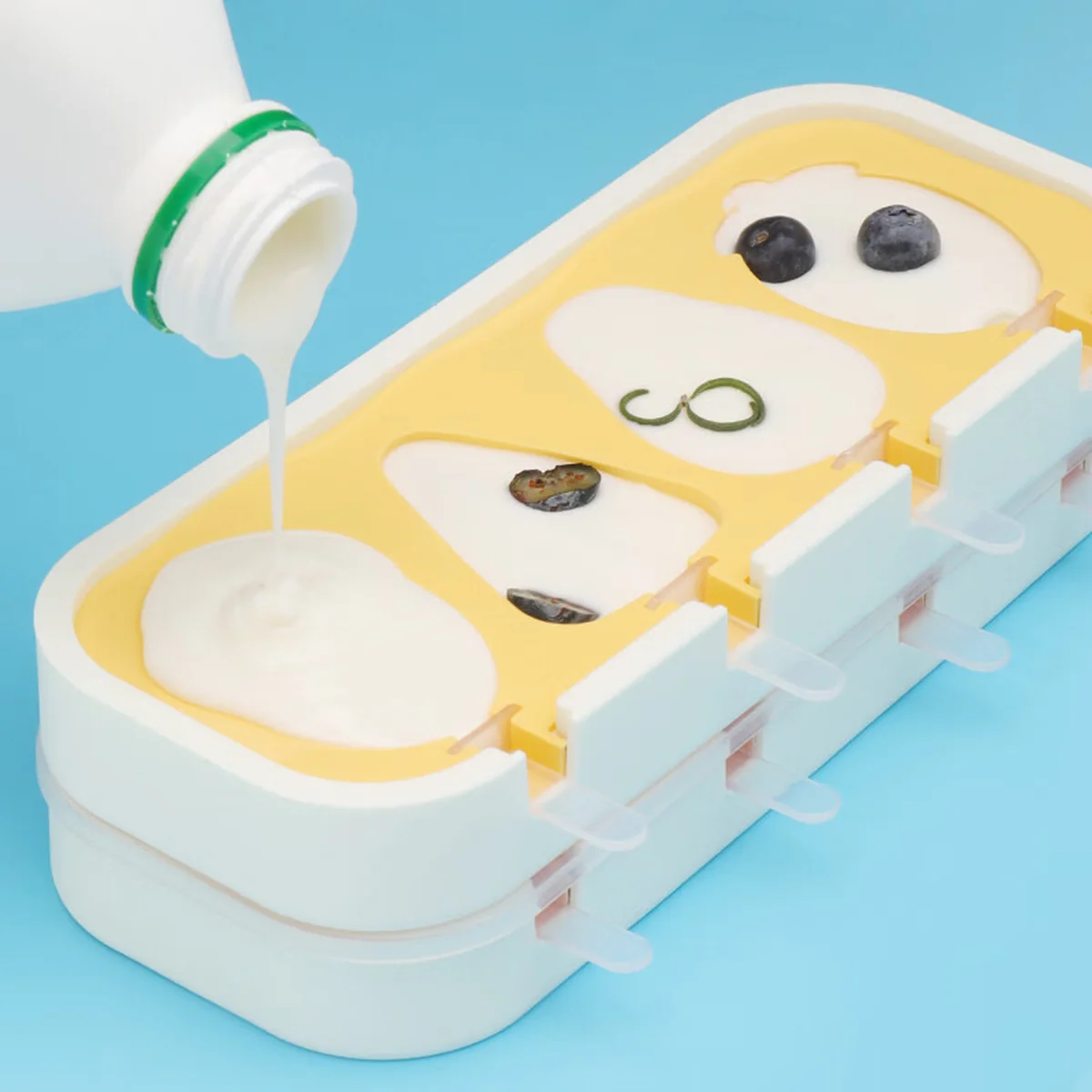 【China direct mail, delivery time 10-15 days】 Baijie ice cream mold DIY cartoon complementary food frozen grid ice cream artifact ice cream ice cream box silicone ice cream stick mold 2-piece set - ice set