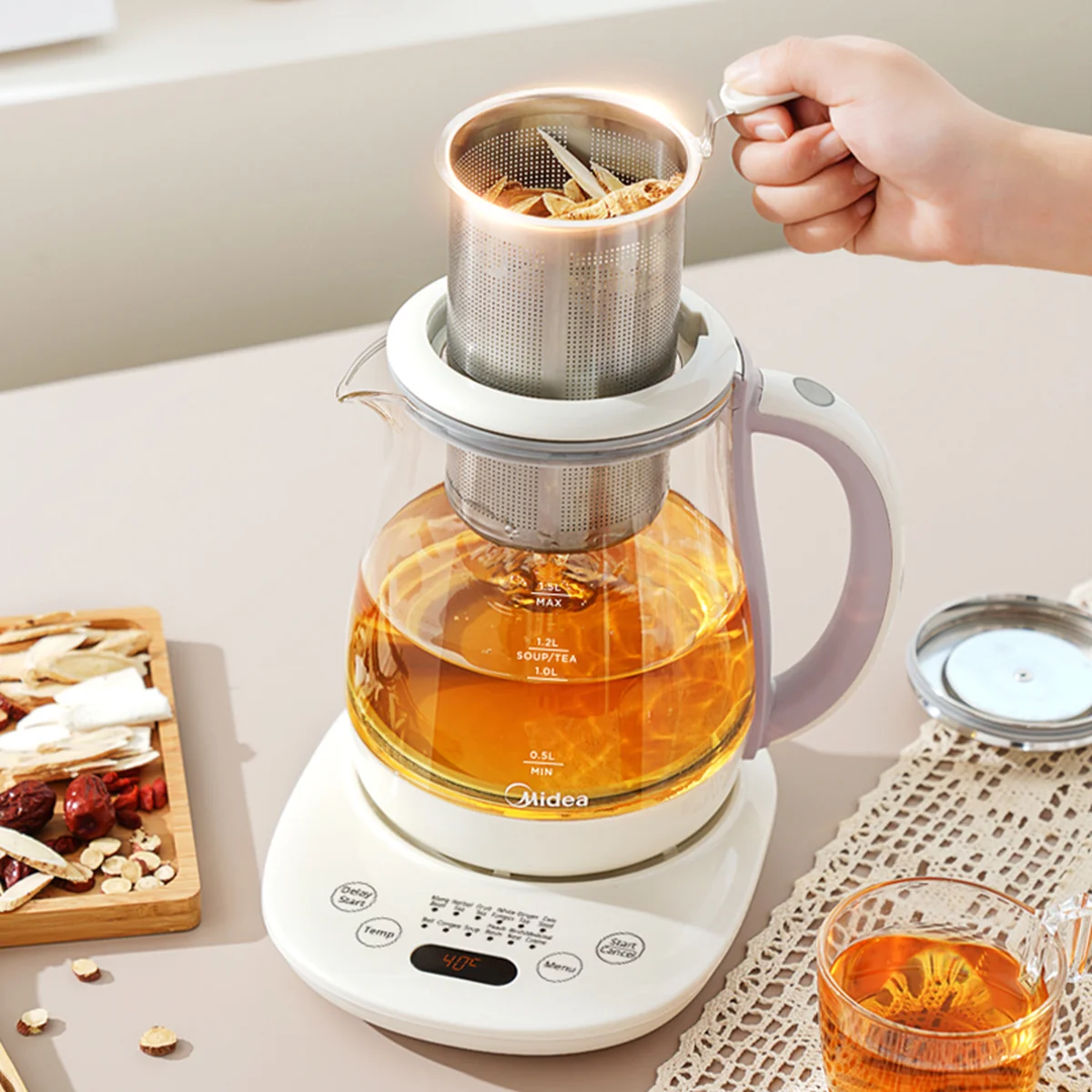 Midea Health Kettle MKH15180CGA, with tea basket and stew pot, preset keep warm function, 1.5L