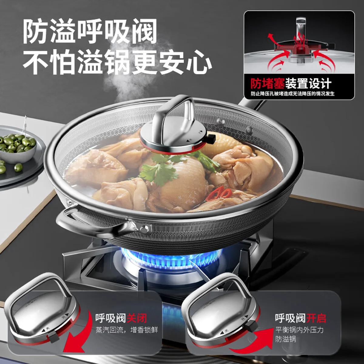 康巴赫 第六代炒锅不粘锅抗菌不锈钢炒菜锅双蜂窝锅红点电磁炉燃气通用 六代双蜂窝炒锅 34cm