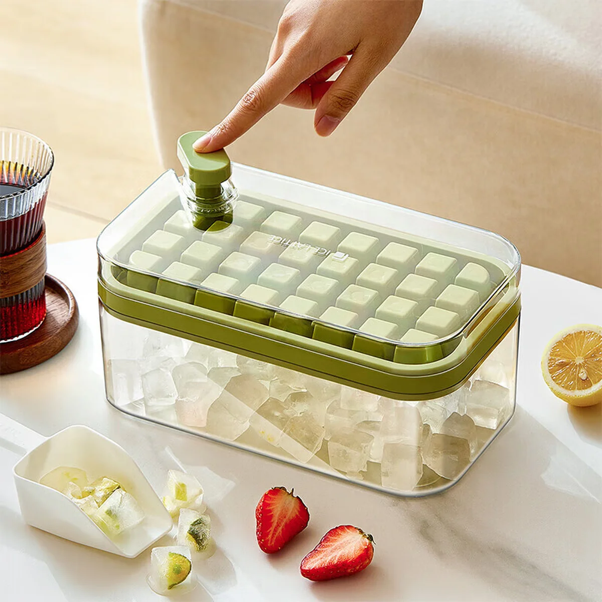 【China direct mail, delivery time 10-15 days】Suncha ice cube mold refrigerator homemade ice compartment food grade press type ice storage box ice making mold single-layer -32 compartments