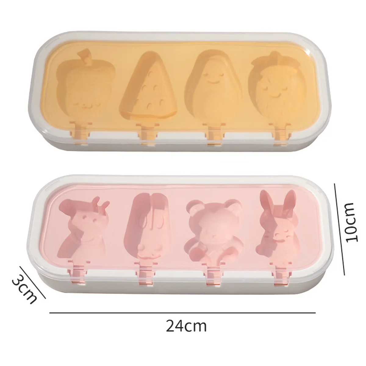 【China direct mail, delivery time 10-15 days】 Baijie ice cream mold DIY cartoon complementary food frozen grid ice cream artifact ice cream ice cream box silicone ice cream stick mold 2-piece set - ice set