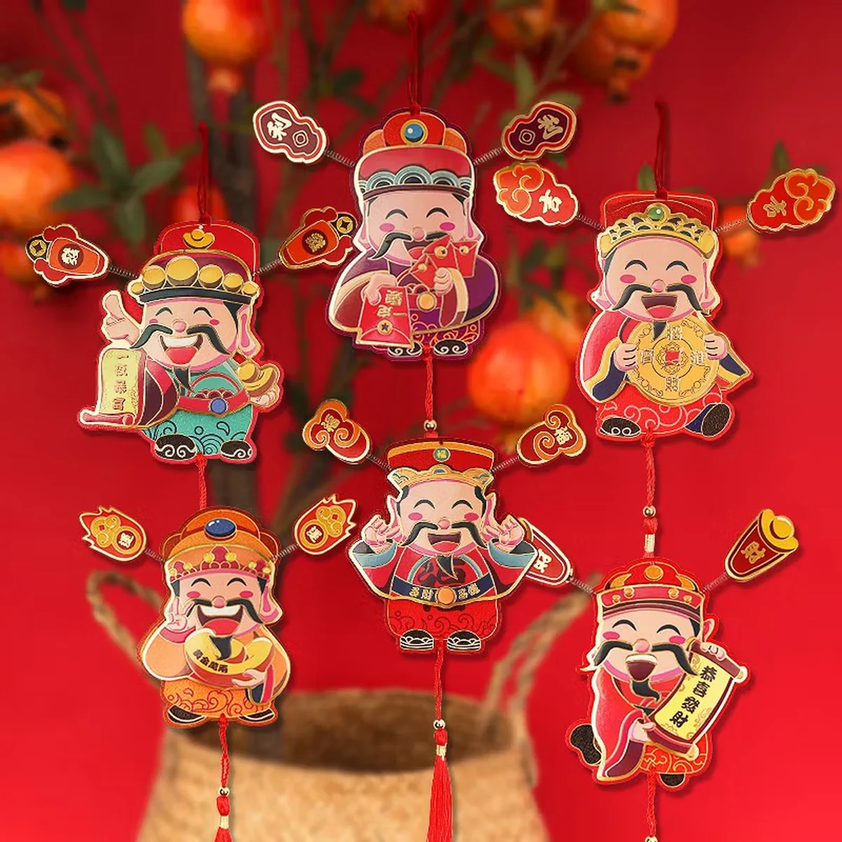 【中国直邮，时效10-15天】首力 新年财神冰箱贴 喜庆小挂饰盆栽装饰龙年挂饰（六个装）