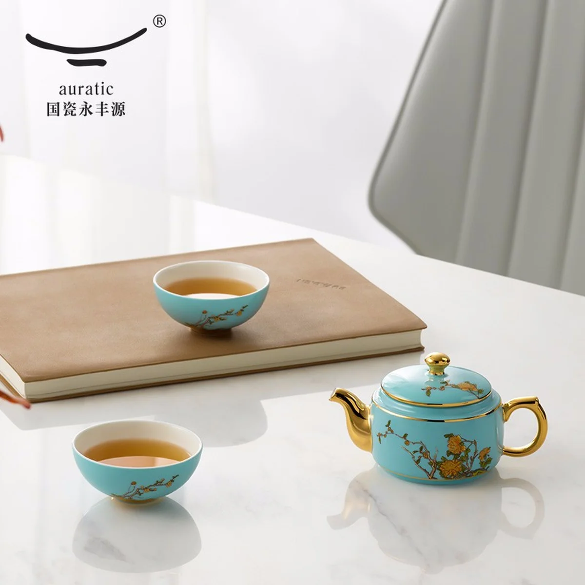 [Direct mail from China, delivery time is 10-15 days] Auratic China Porcelain Yongfengyuan Xihu Blue 4-Head Traveling Tea Set