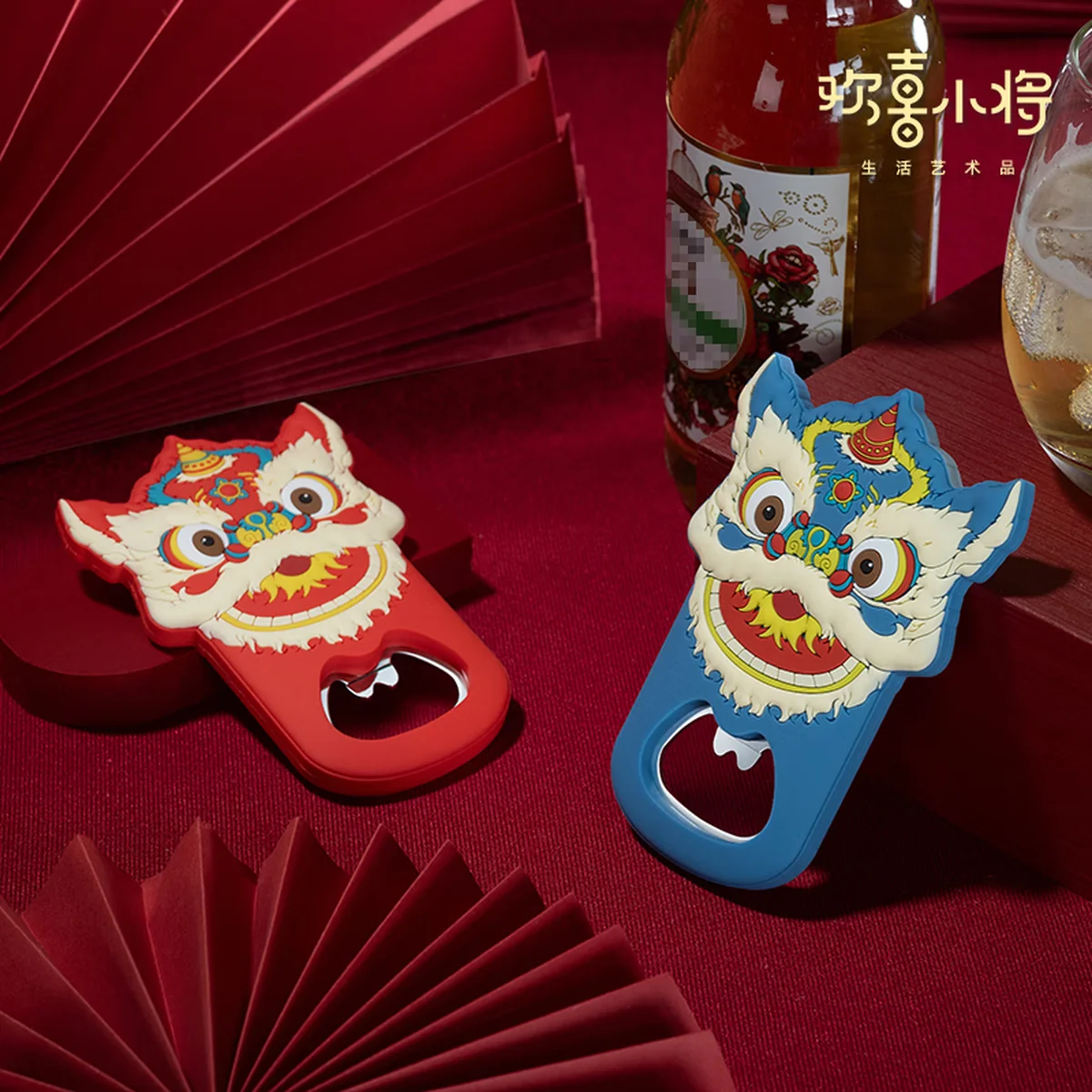 【中国直邮，时效10-15天】欢喜小将 吉祥醒狮开瓶器(套装) 国潮创意启瓶器 萌趣实用磁吸冰箱贴