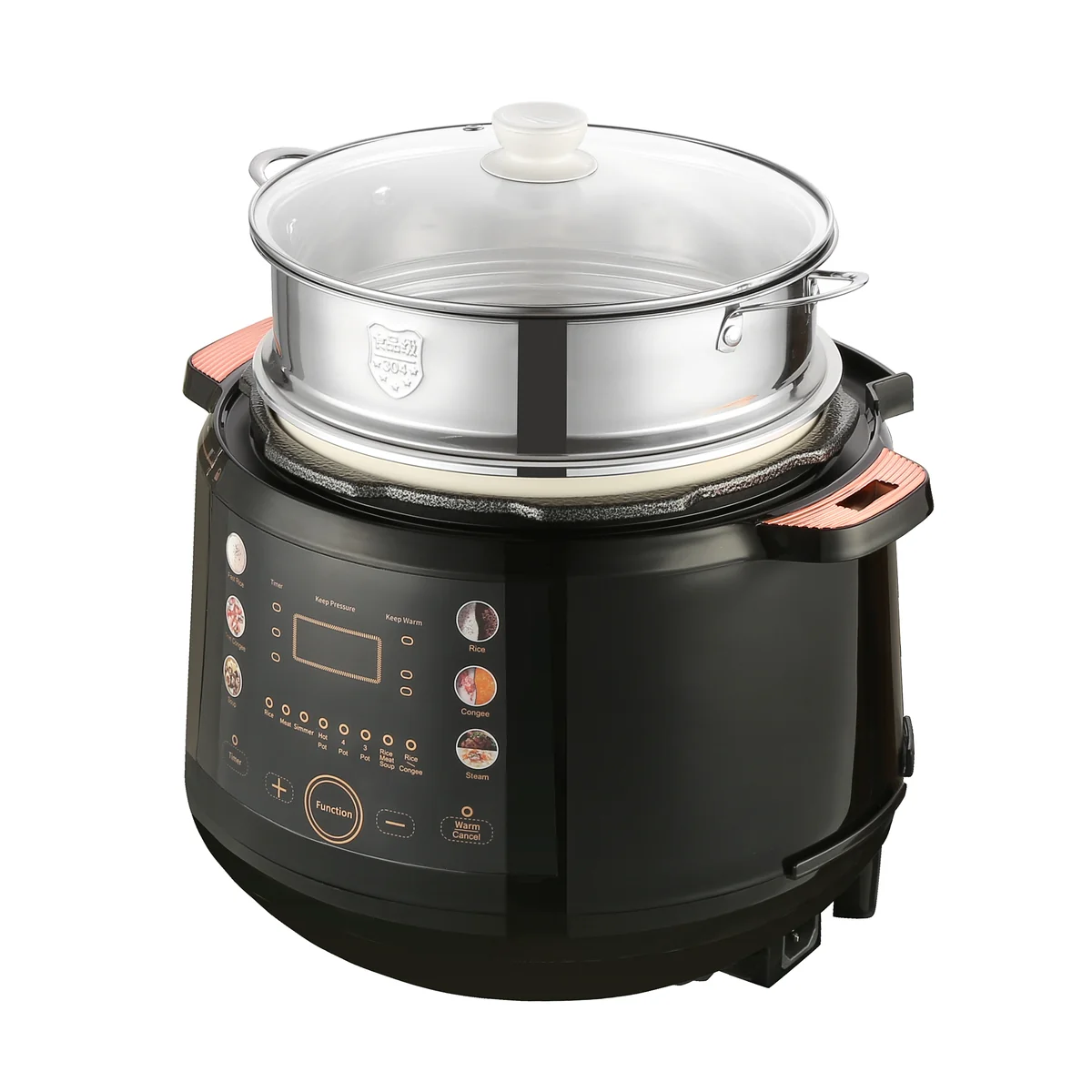Demaqi multi-function pressure cooker with a non-pressure rice cooker, one pot and four outs for quick meals
