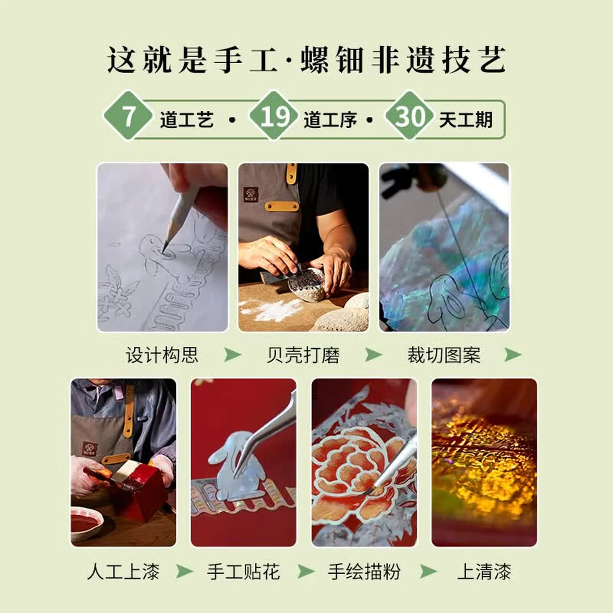 【中国直邮，时效8-20天】锦贝传说 螺钿漆器首饰盒 高档中式木质复古手镯项链珠宝饰品收纳盒 结婚礼物 D-052花开蝴蝶双层按扣首饰盒