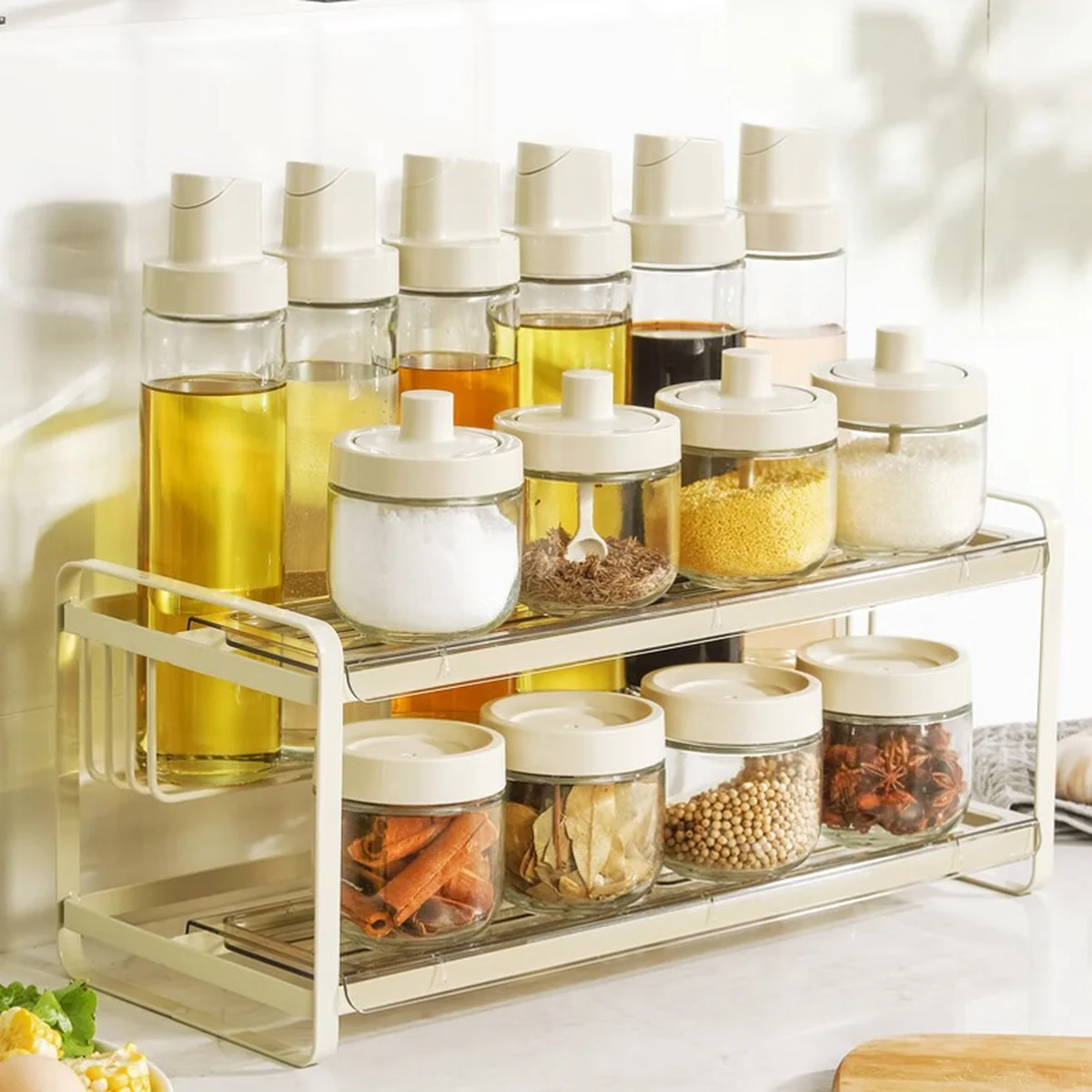 [China direct mail, time limit 10-15 days] Jingyan Craftsman Kitchen Rack Seasoning Storage Rack JYJZTLH001 Classified storage saves time and effort (15 pieces)