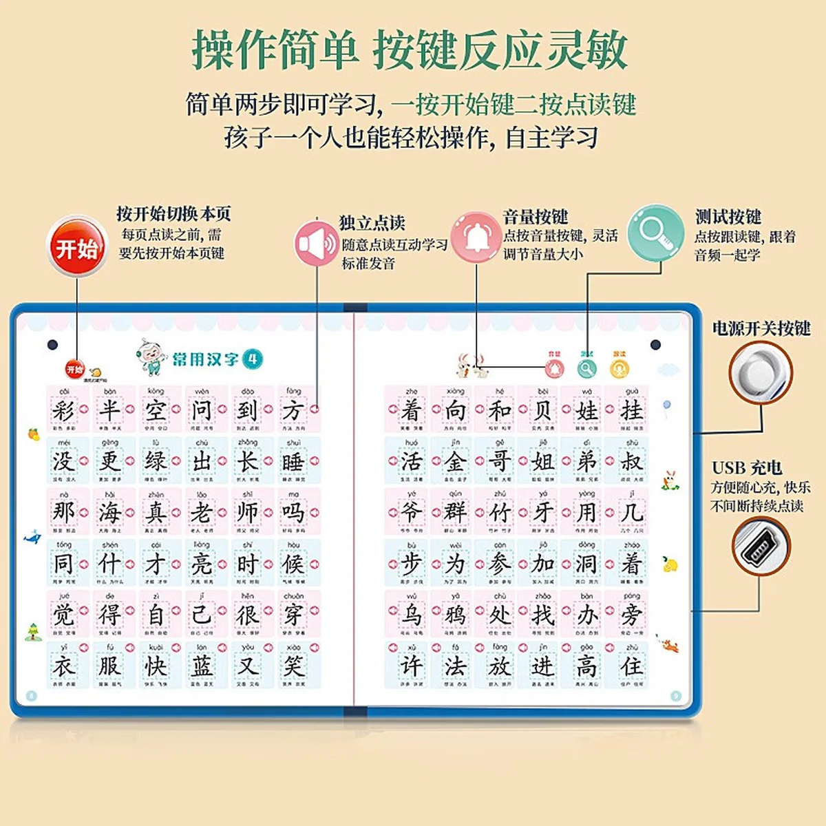 [Direct mail from China, delivery time is 10-15 days] Haiyue Fun Talk Literacy Book 1200 Characters Finger Reading HYTS001 (3-6 years old)