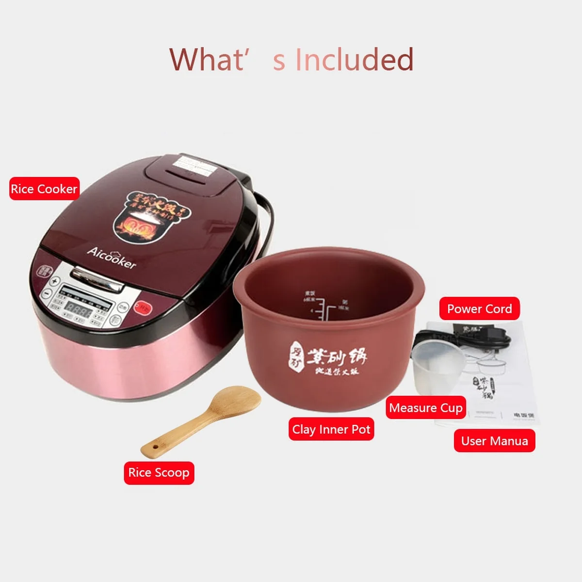 Aicooker Multi-Function Purple Clay Pot Digital Rice Cooker and Slow Cooker F401B,4.0-Liter/10 cups uncooked