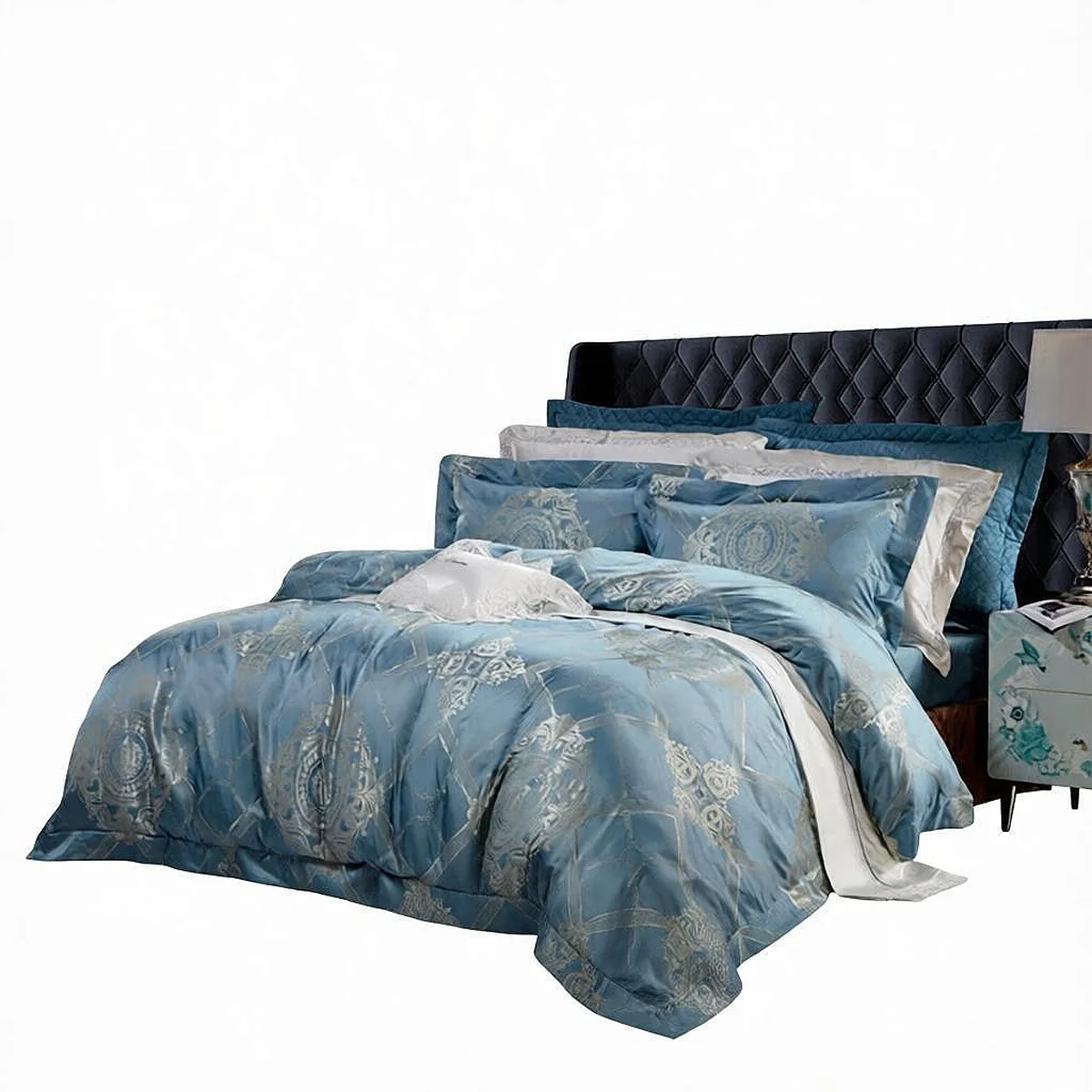 【China Direct Mail, Delivery Time 8-20 Days】FUANNA Bedding Set of 4 Pieces, Premium Solid-Color Jacquard 4-Piece Set, Flat-Sheet Style, Lagerways, Duvet Cover 230*229cm