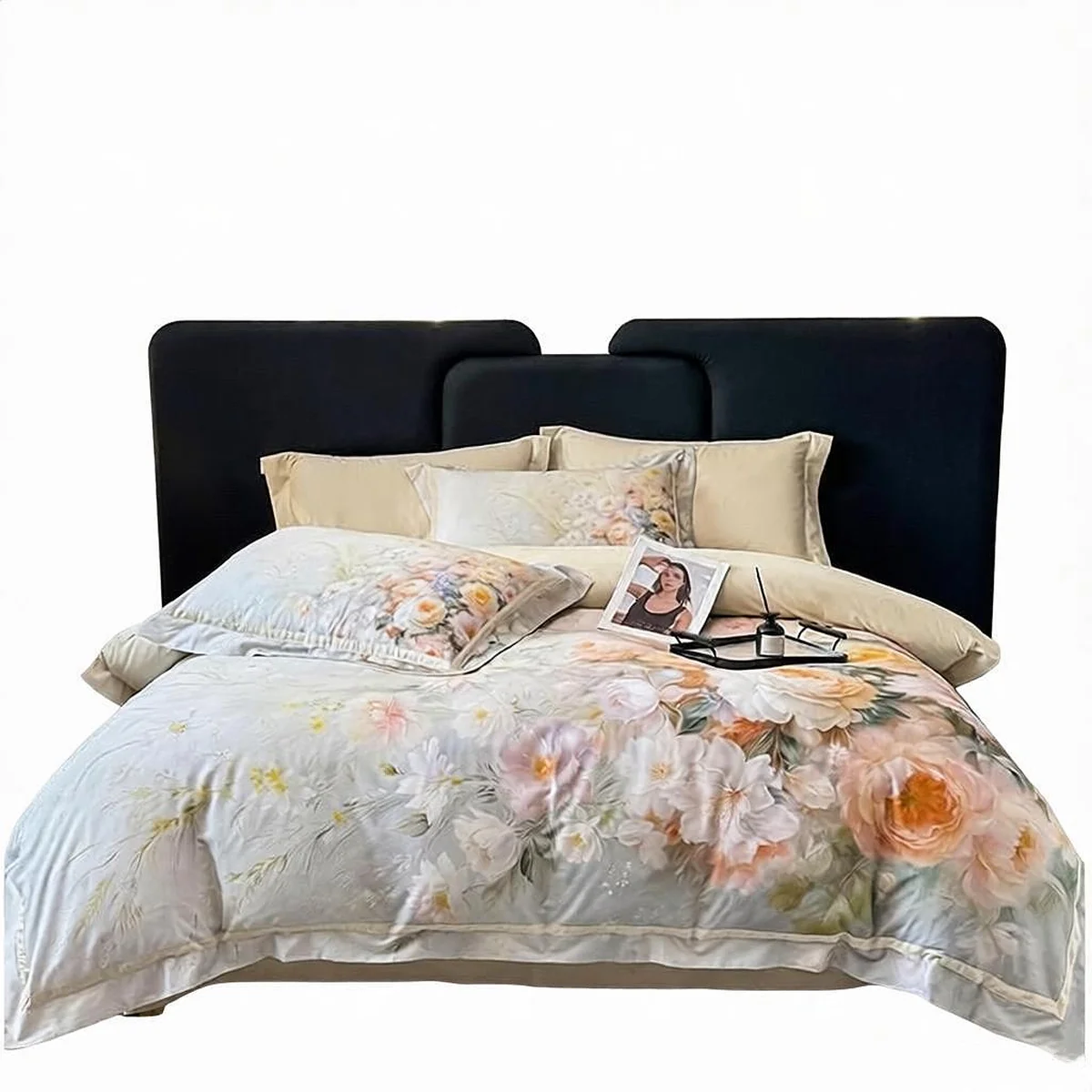 【China Direct Mail, Delivery Time 8-20 Days】QIANHUANG All-Cotton Brushed 4-Piece Set, High-Count High-Density Weaving, Flat-Sheet Style, Duvet Cover 220*240cm
