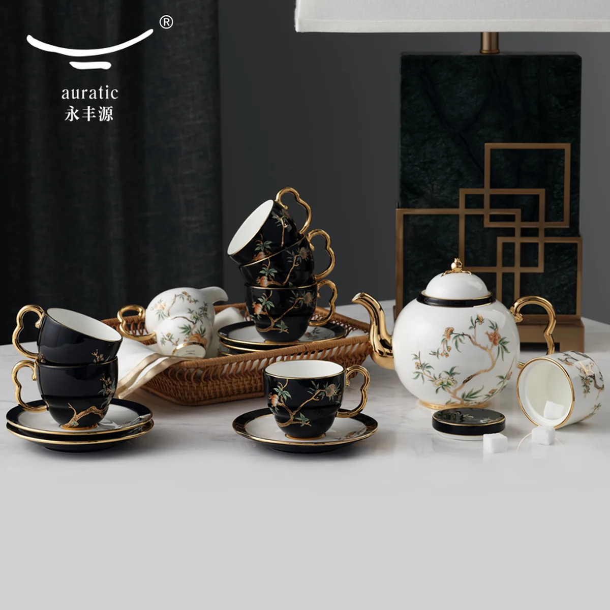 【中国直邮，时效10-15天】Auratic 国瓷永丰源夫人瓷-石榴家园17头咖啡具（750ml）