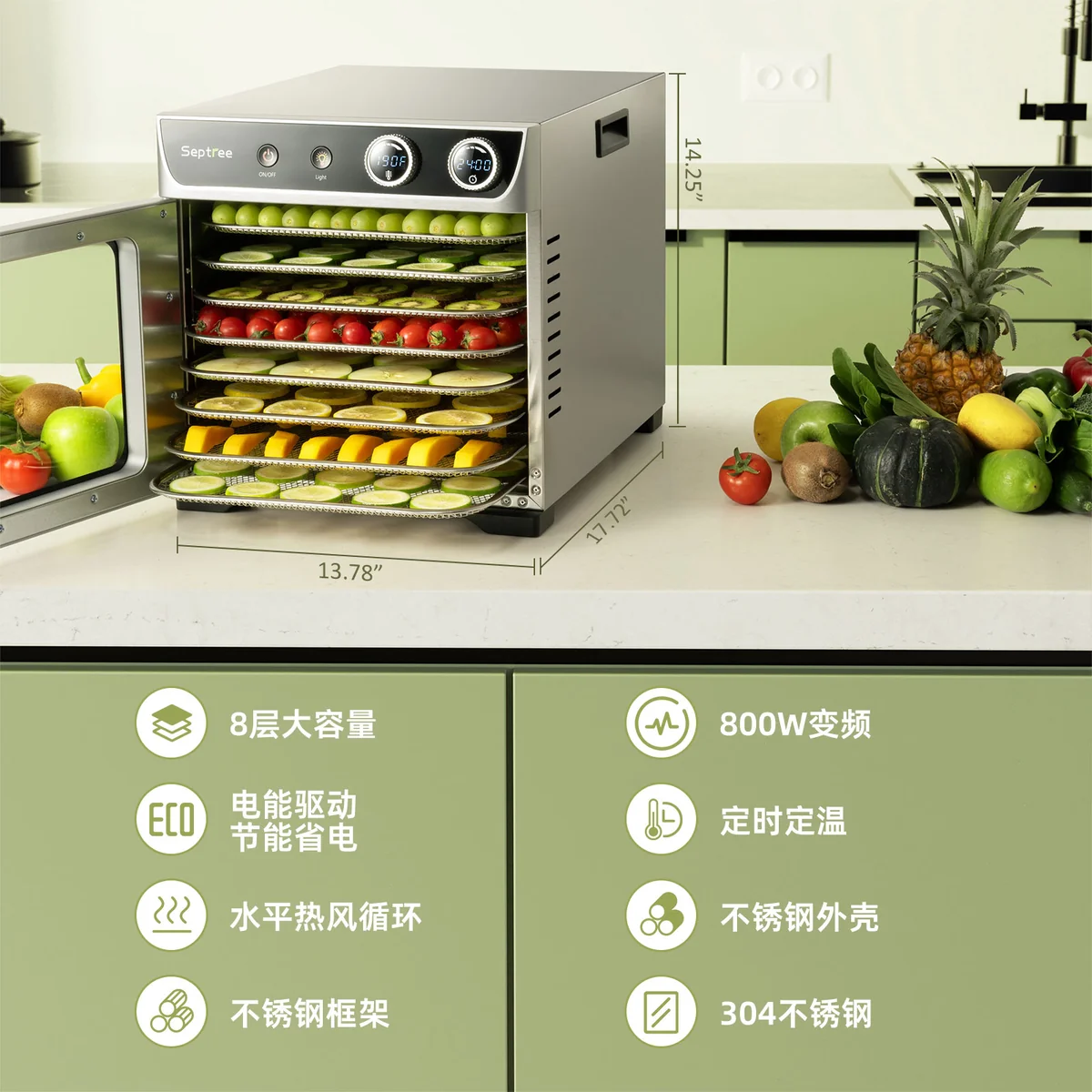 Septree食品烘干机脱水机 果干机DSC-08B 双风扇 360°气流循环