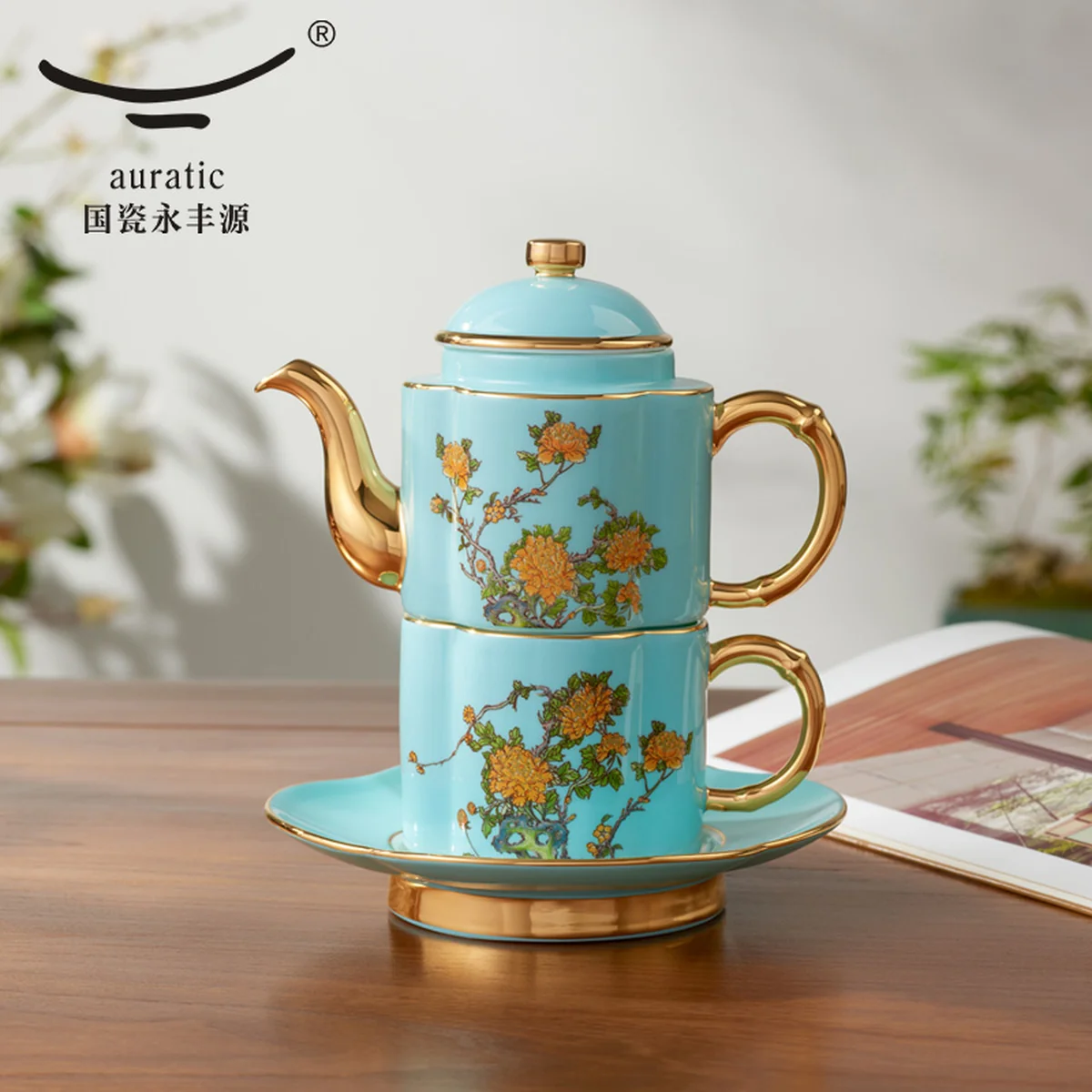 [Direct mail from China, delivery time is 10-15 days] Auratic China Porcelain Yongfengyuan West Lake Blue 4 Head Tea Set (180ml)