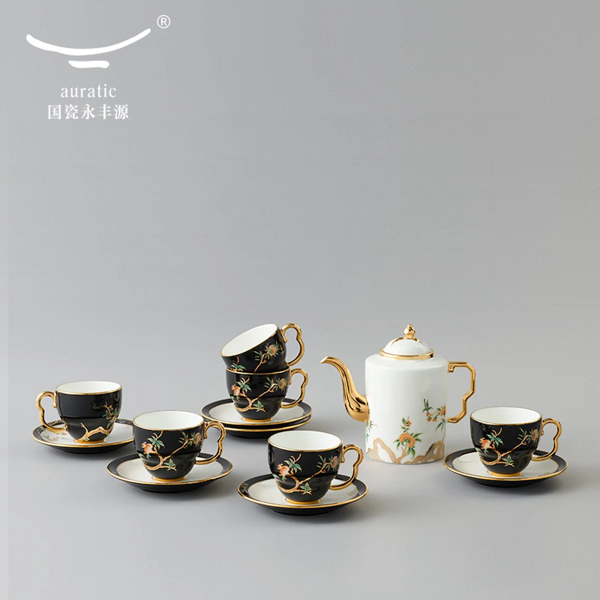 【China Direct Shipping, 5-7 days】Auratic Guochen Yongfengyuan Pomegranate Home 14 Head Straight Pot Tea Set (480ml)