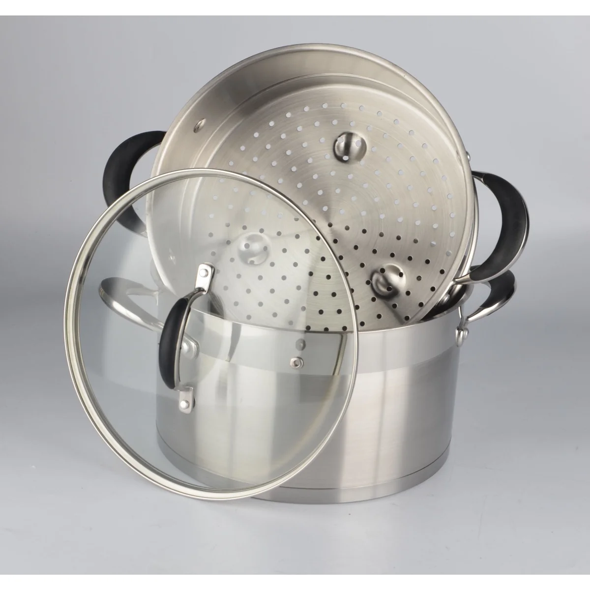 Prime Cook Stainless steel steamer, With glass lid, Household double decker, 8.5QT 24cm