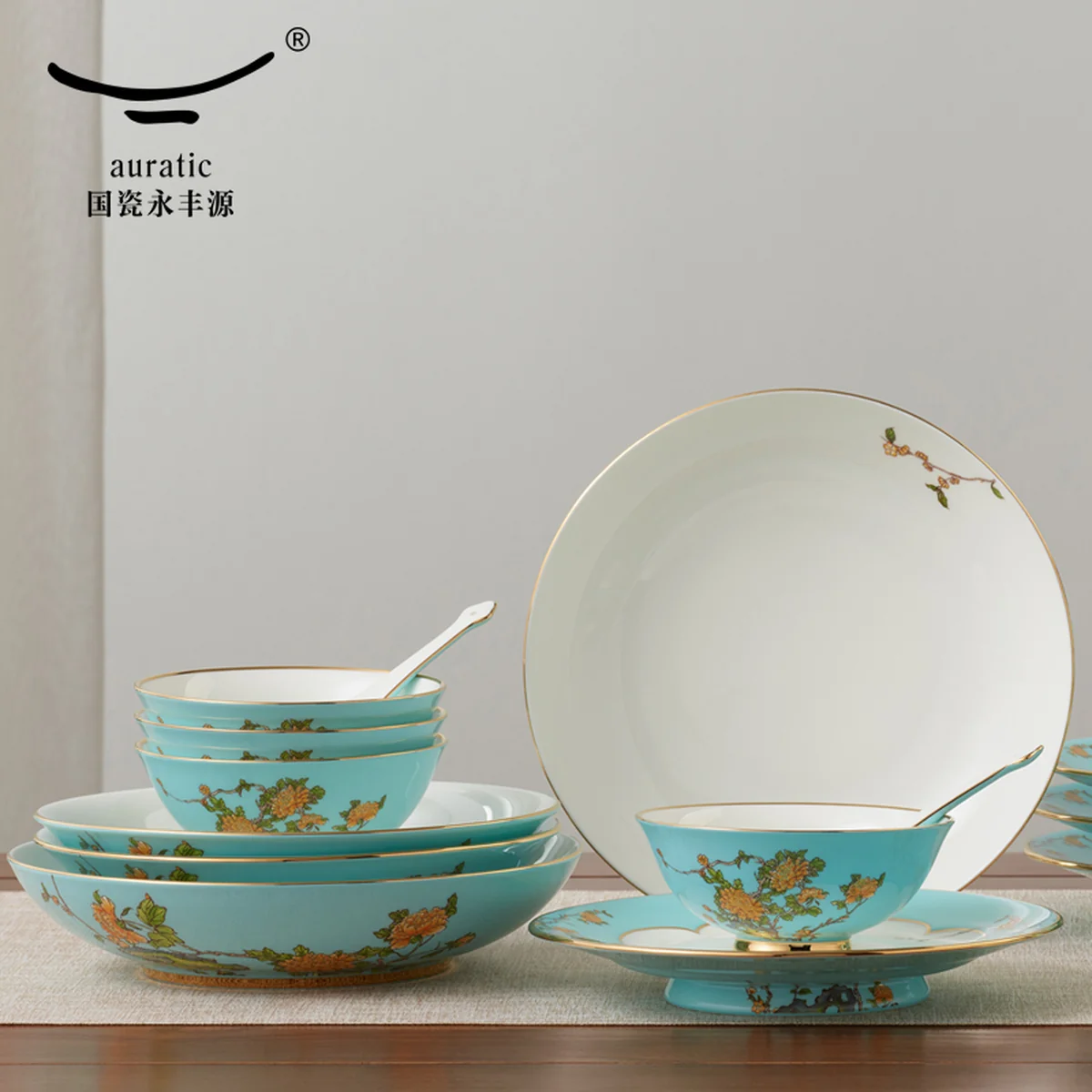 [China Direct Shipping, 5-7 days] Auratic China Porcelain Yongfengyuan Lady Porcelain Westlake Blue 29 Heads Chinese Household Tableware Set