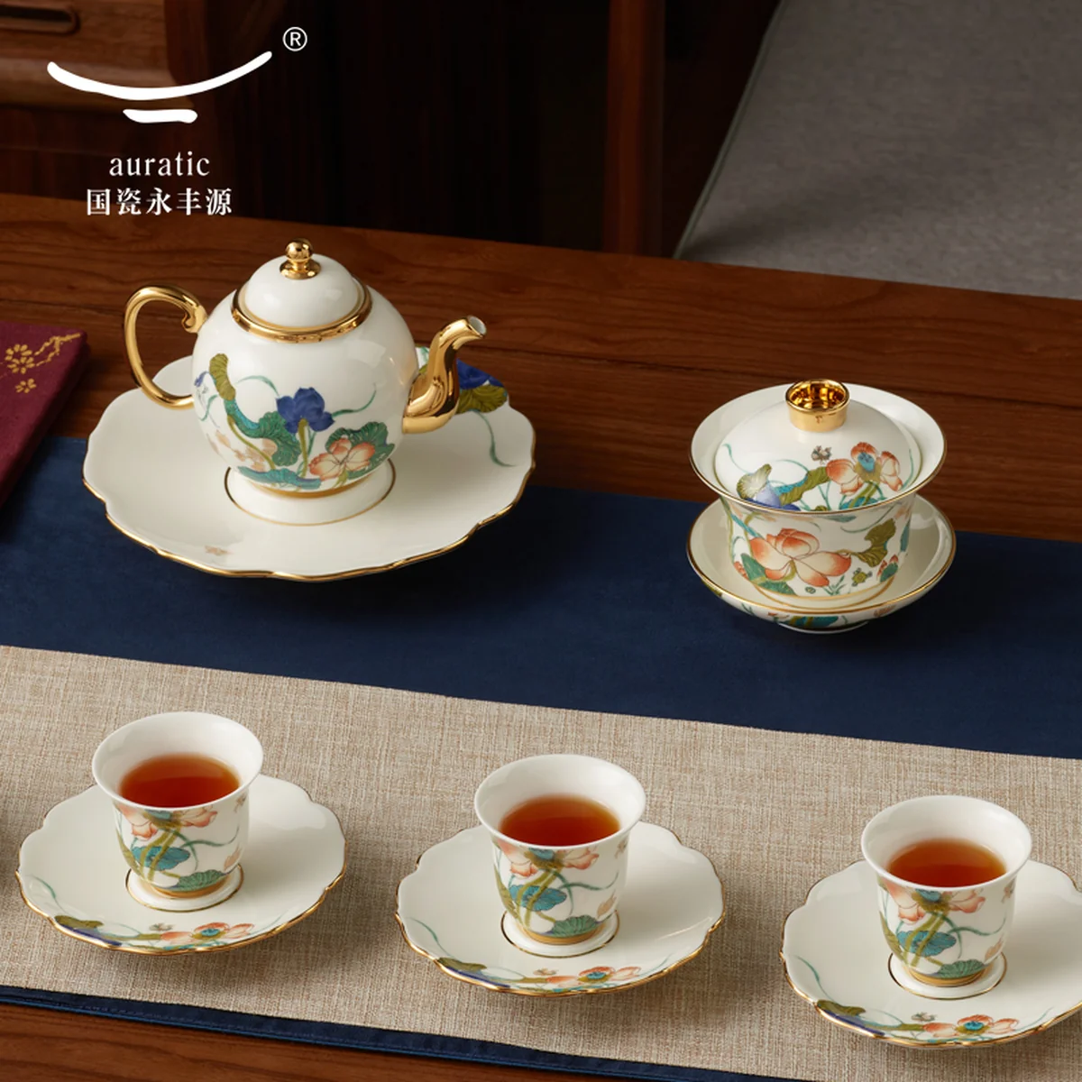 [China Direct Shipping, 5-7days] Auratic China Porcelain Yongfengyuan Happiness and Harmony 21-head Kung Fu Tea Set