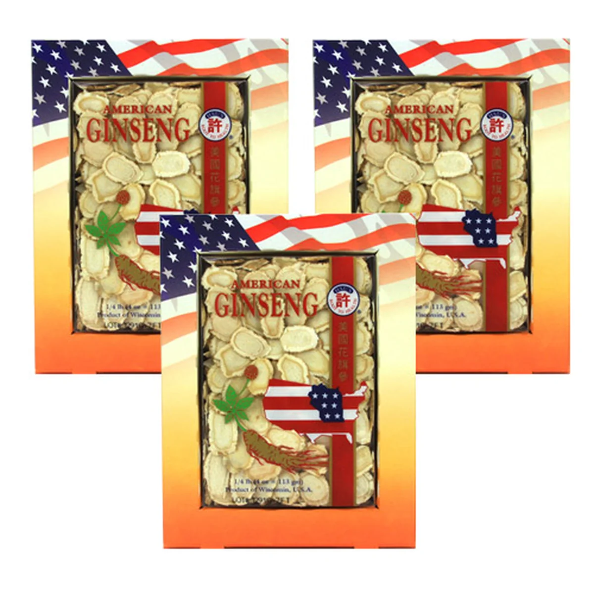HSU’S American Ginseng Medium Slices 3 piece Promotional Packs 4OZ x 3