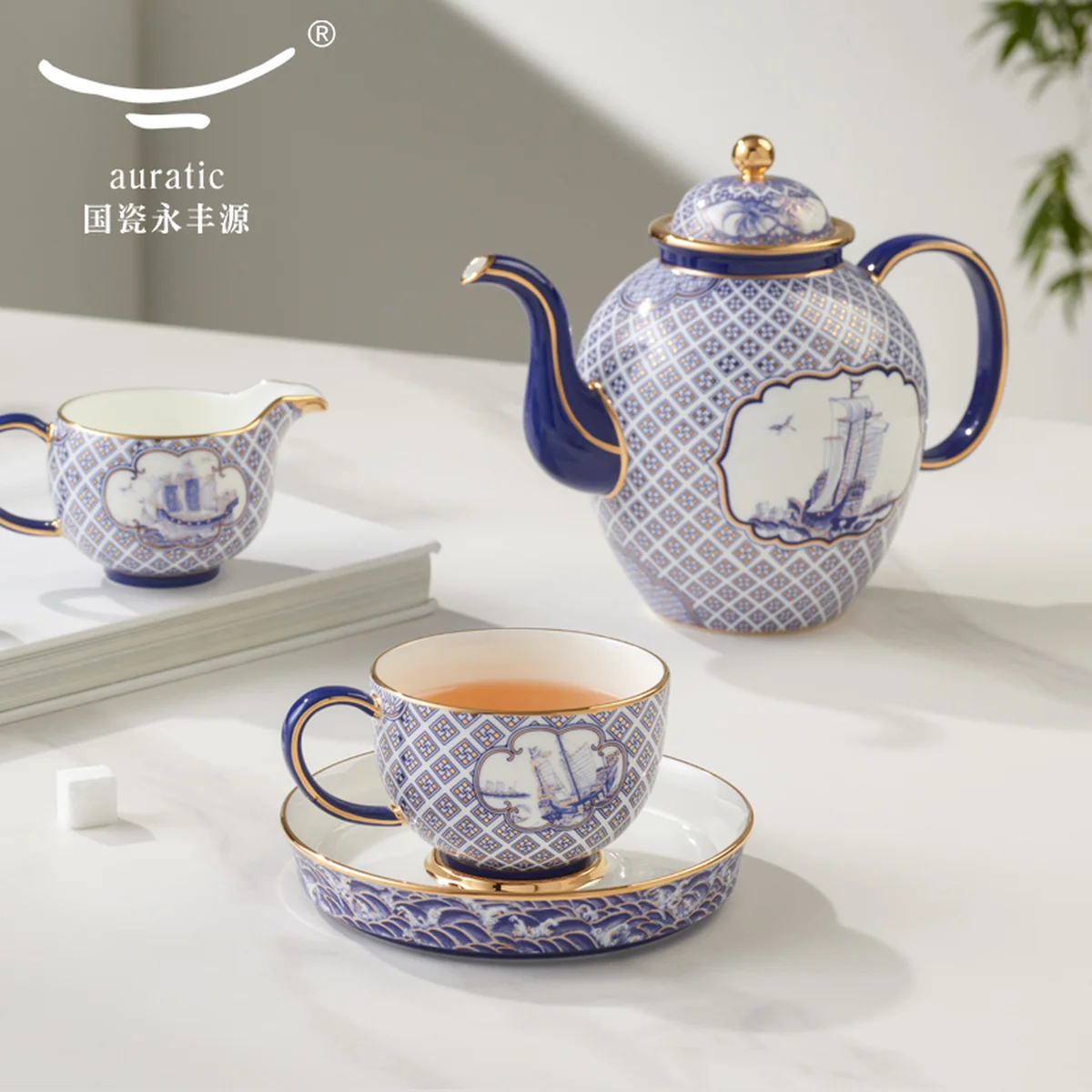 【中国直邮，时效10-15天】Auratic 国瓷永丰源先生瓷四海升平17头茶咖具