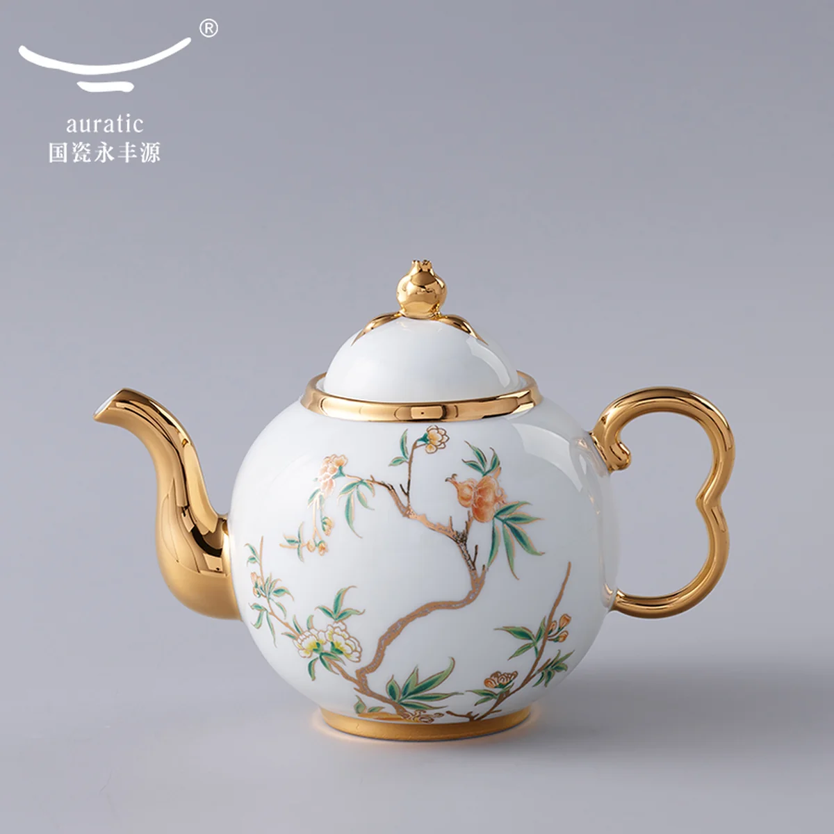 【China Direct Shipping, 5-7 days】Auratic Guochen Yongfengyuan Pomegranate Home 14 Heads Round Pot Tea Set (450ml)
