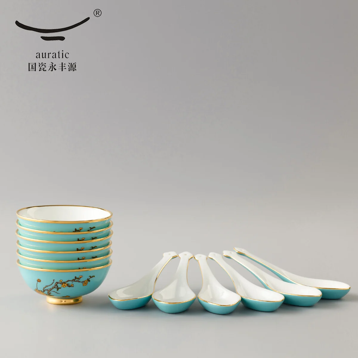 [China deliver directly, Arriving in 5-7 days] Auratic national porcelain Yongfengyuan Lady porcelain West Lake blue 58-head Chinese household tableware set