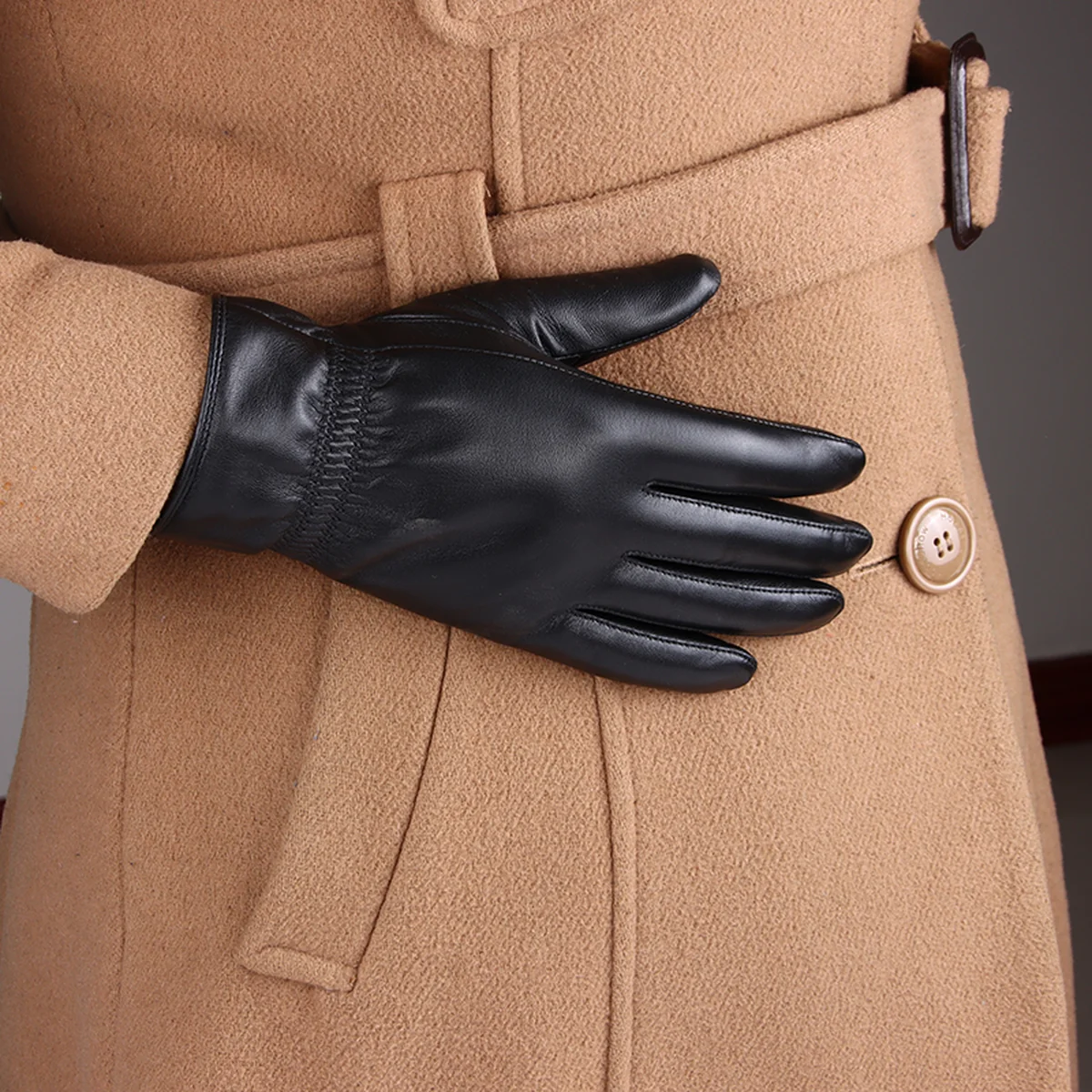 【China Direct Mail, Delivery Time 8-20 Days】HENGYUANXIANG Premium Sheepskin Gloves, Women's, Premium Leather, Size L