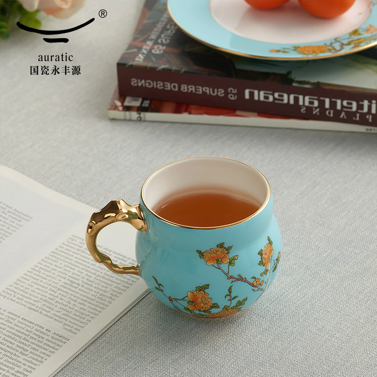 [Direct mail from China, delivery time is 10-15 days]  Auratic Chinese porcelain Yongfengyuan Madam porcelain West Lake blue harp and sesame cup