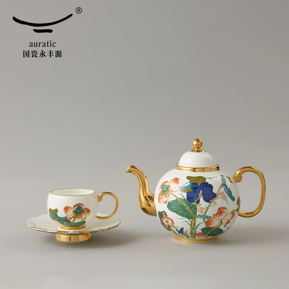 [China Direct Shipping, 5-7days] Auratic Guochen Yongfengyuan Happiness and Harmony 18-head Multi-Purpose Tea Set
