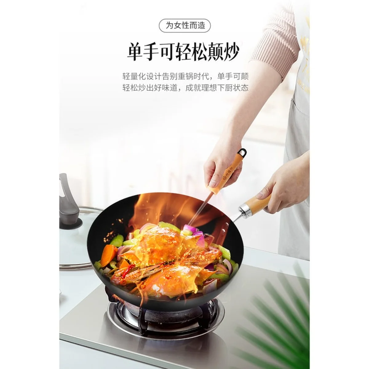 [Upgraded fired iron pot] Wang Yuanji fired iron pot, flat-bottomed wok, wok, wrought iron pot, precision cast iron pot, fired iron pot, meal for 3-5 people, universal for stoves, 28cm