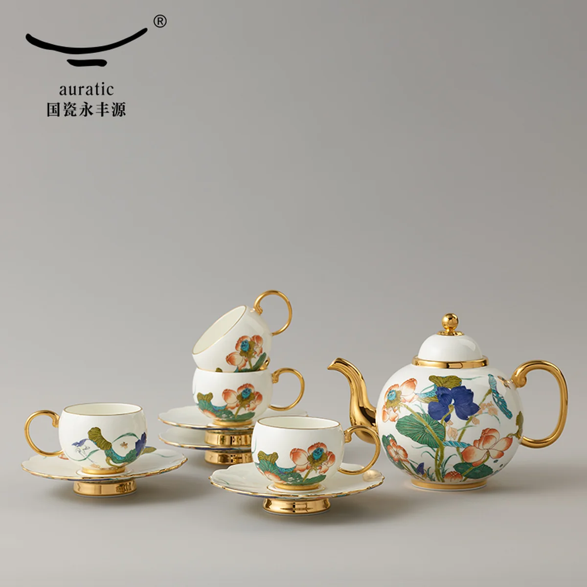 [China Direct Shipping, 5-7days] Auratic Guochen Yongfengyuan Happiness and Harmony 18-head Multi-Purpose Tea Set