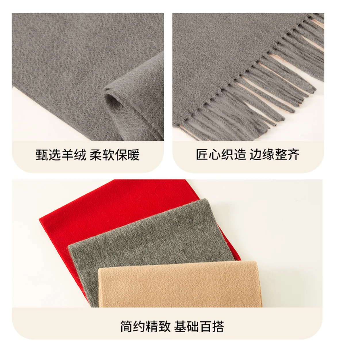 【China Direct Mail, Delivery Time 8-20 Days】HENGYUANXIANG Cashmere Scarf, Thickened for Autumn/Winter Warmth, Pure Cashmere, Solid-Color Shawl Scarf in Gift Box, Medium Grey