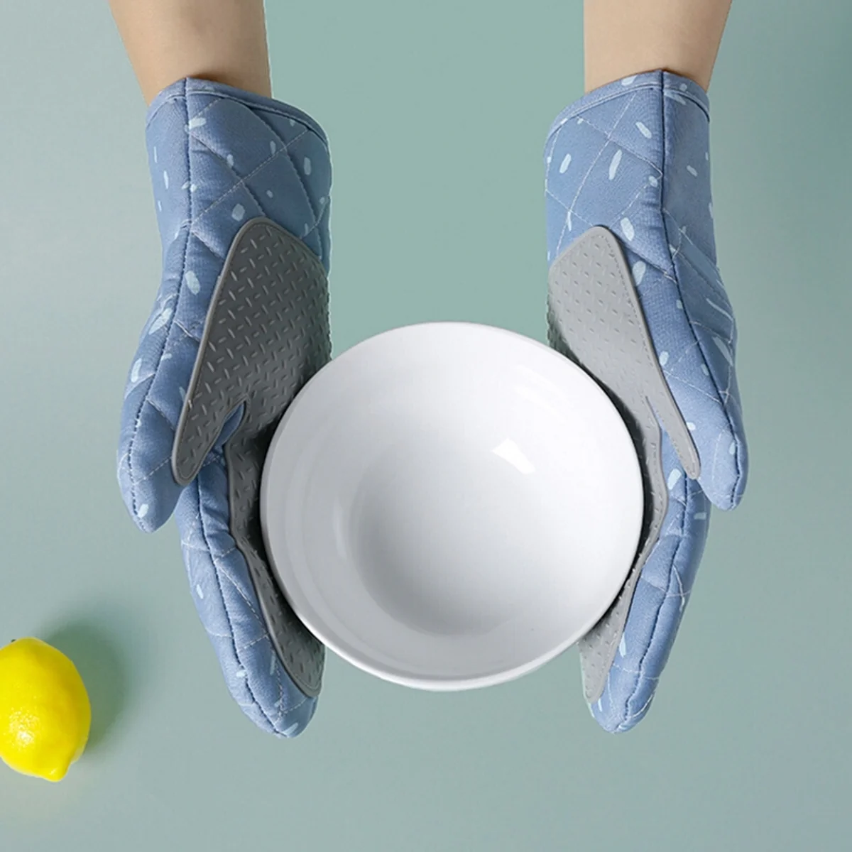 PINMOO silicone non-slip and anti-scald gloves, double-layer thickening, Isatis blue, 2 pieces