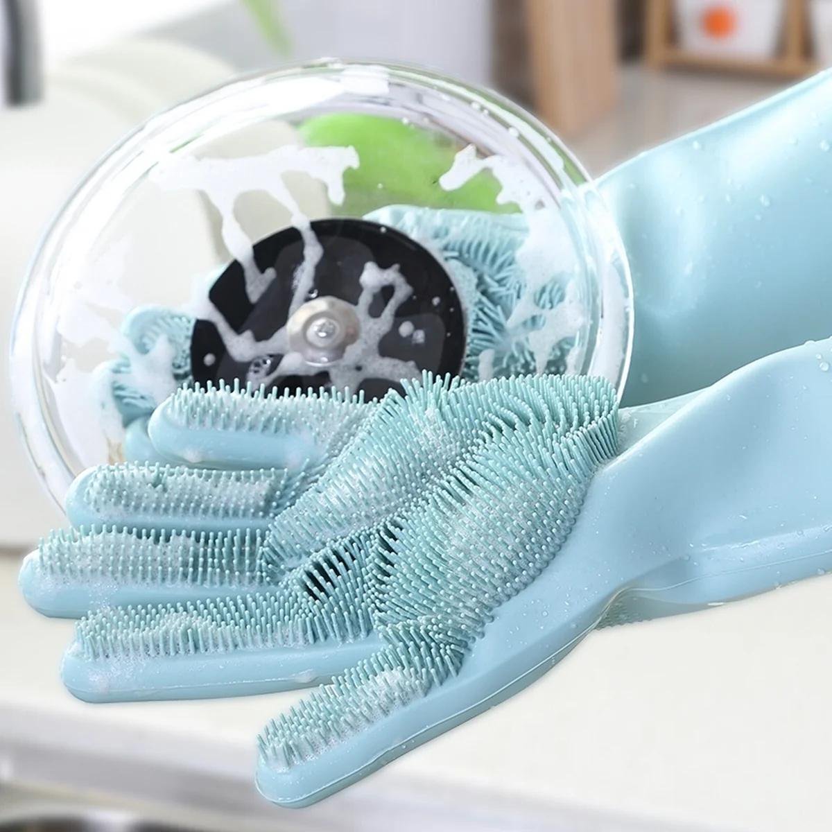 Flower Magic Gloves Silicone Dishwashing Gloves Heat Resistant Gloves With Scrubber flower-magic-gloves