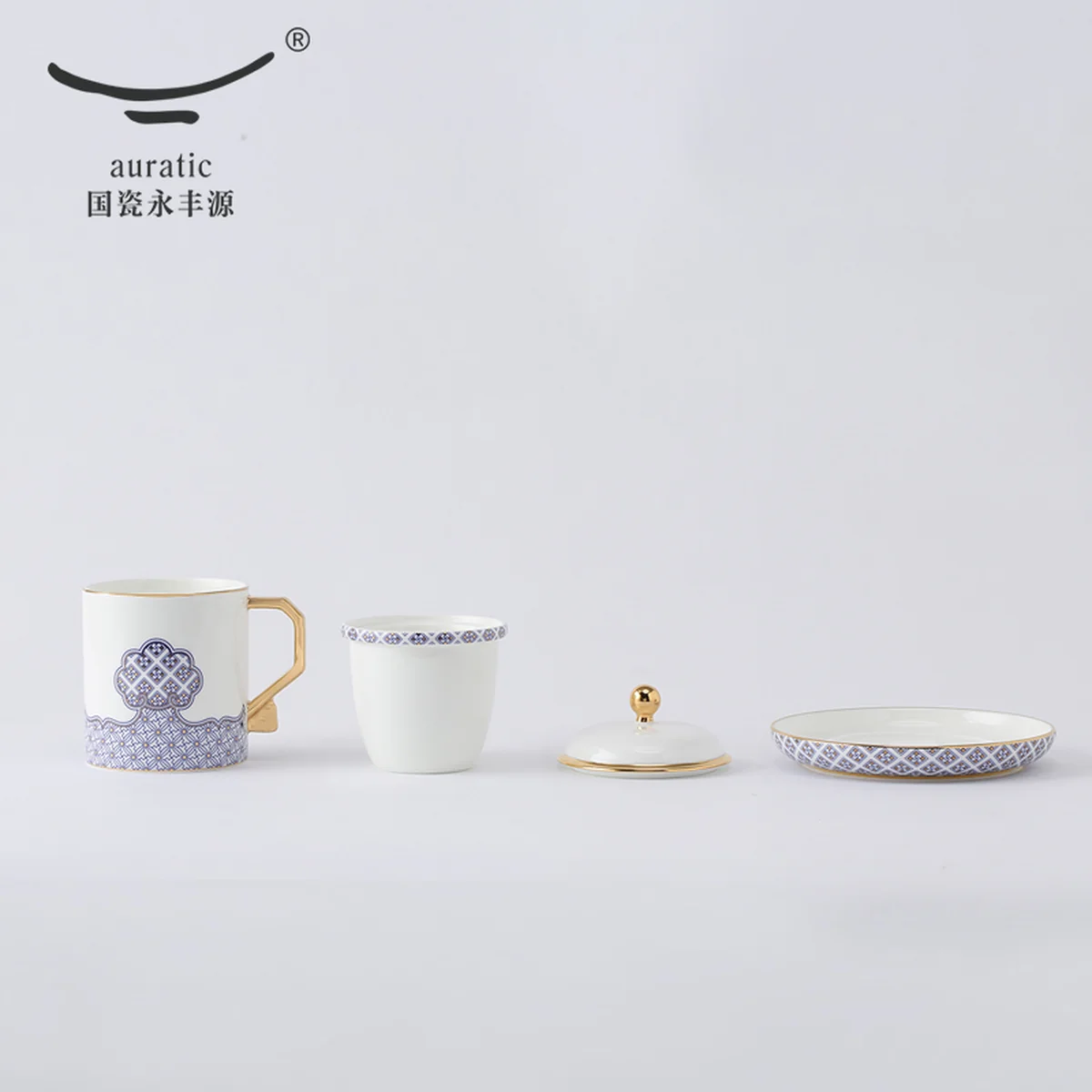 【中国直邮，时效10-15天】Auratic 国瓷永丰源 先生瓷·四海升平四件套盖杯 280ml