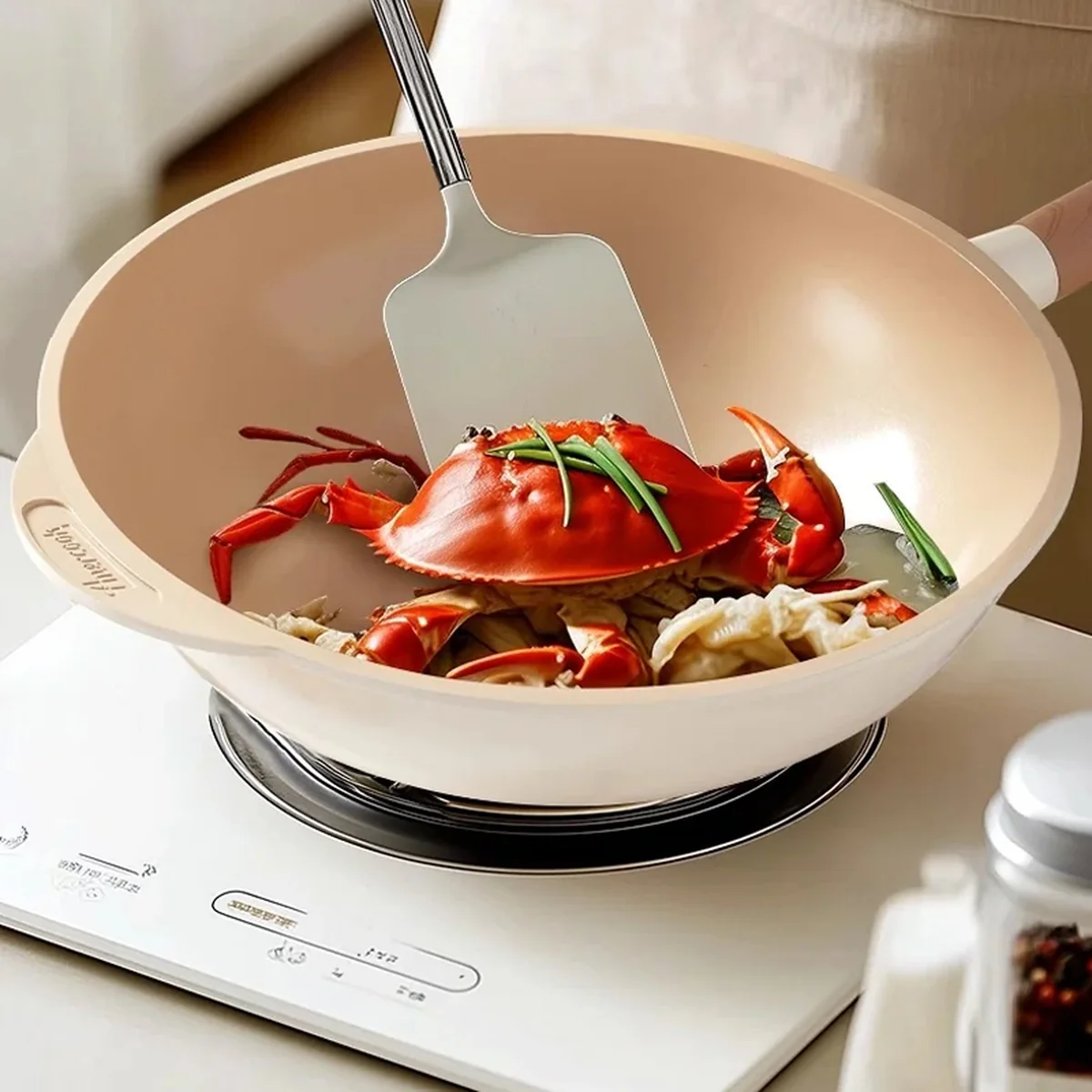 Amercook钛陶瓷0氟不粘锅扶桑木炒锅 不粘家用平底煎炒锅 燃气电磁炉通用 32CM