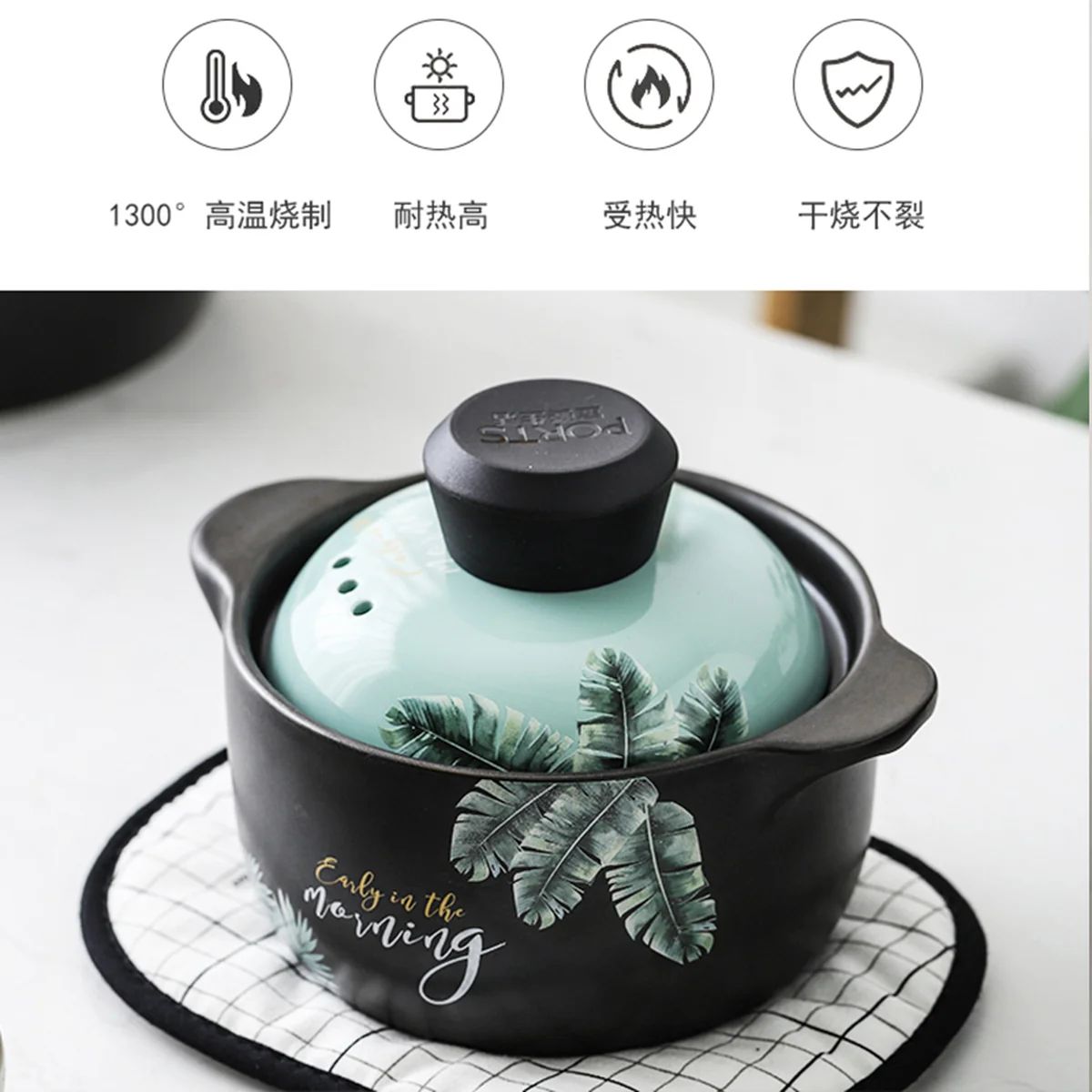 Becware 养生陶瓷煲 陶瓷砂锅 优质陶瓷无涂层 蓄热保温 热带雨林 3L