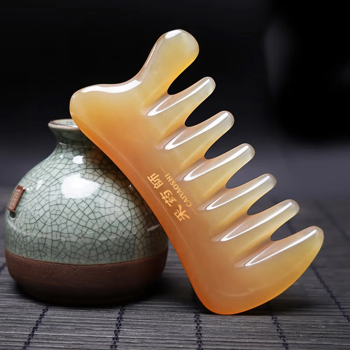 采药师 头皮按摩梳牛角梳七齿梳  牛角刮痧板  全身通用刮痧仪器工具
