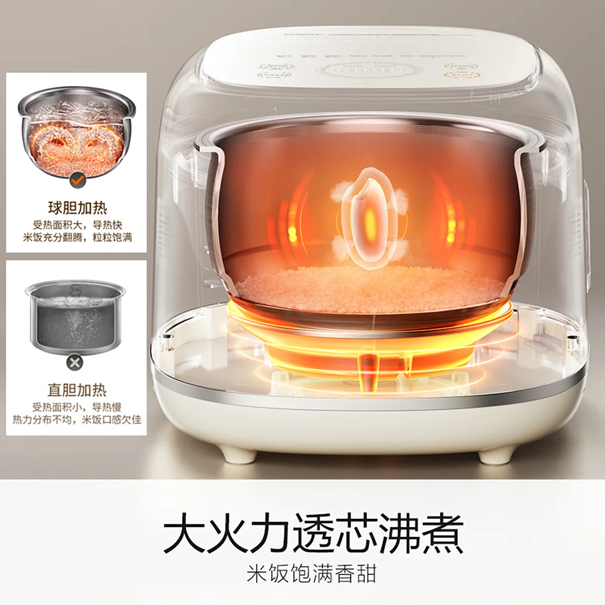 Joydeem 0-coated rice cooker DFB-D300 household rice cooker rice cooker stainless steel inner liner cream white 3L