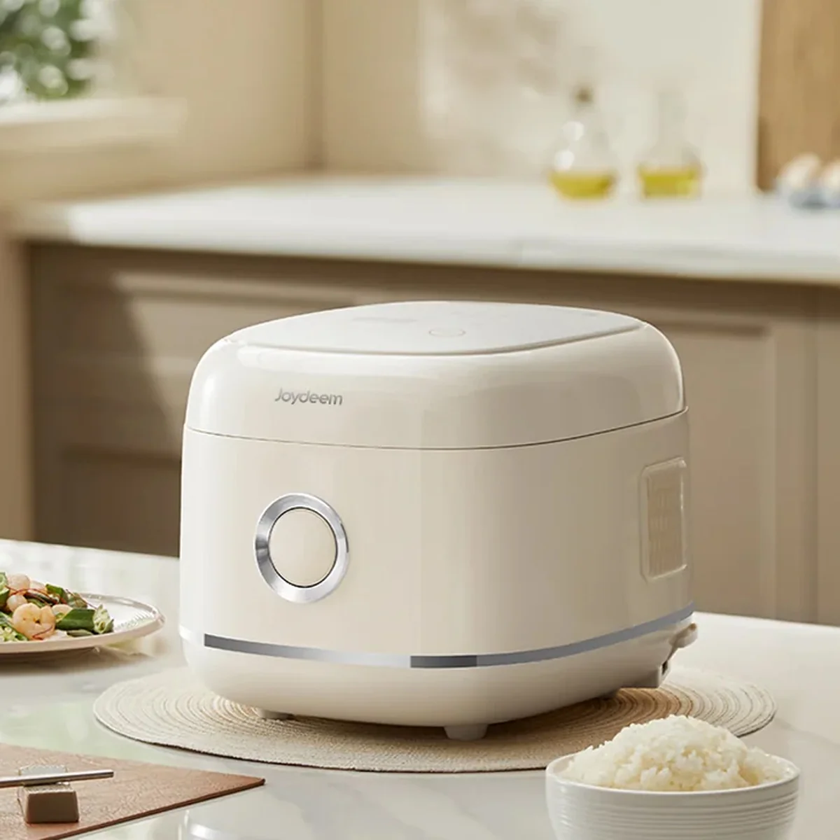 Joydeem 0-coated rice cooker DFB-D300 household rice cooker rice cooker stainless steel inner liner cream white 3L