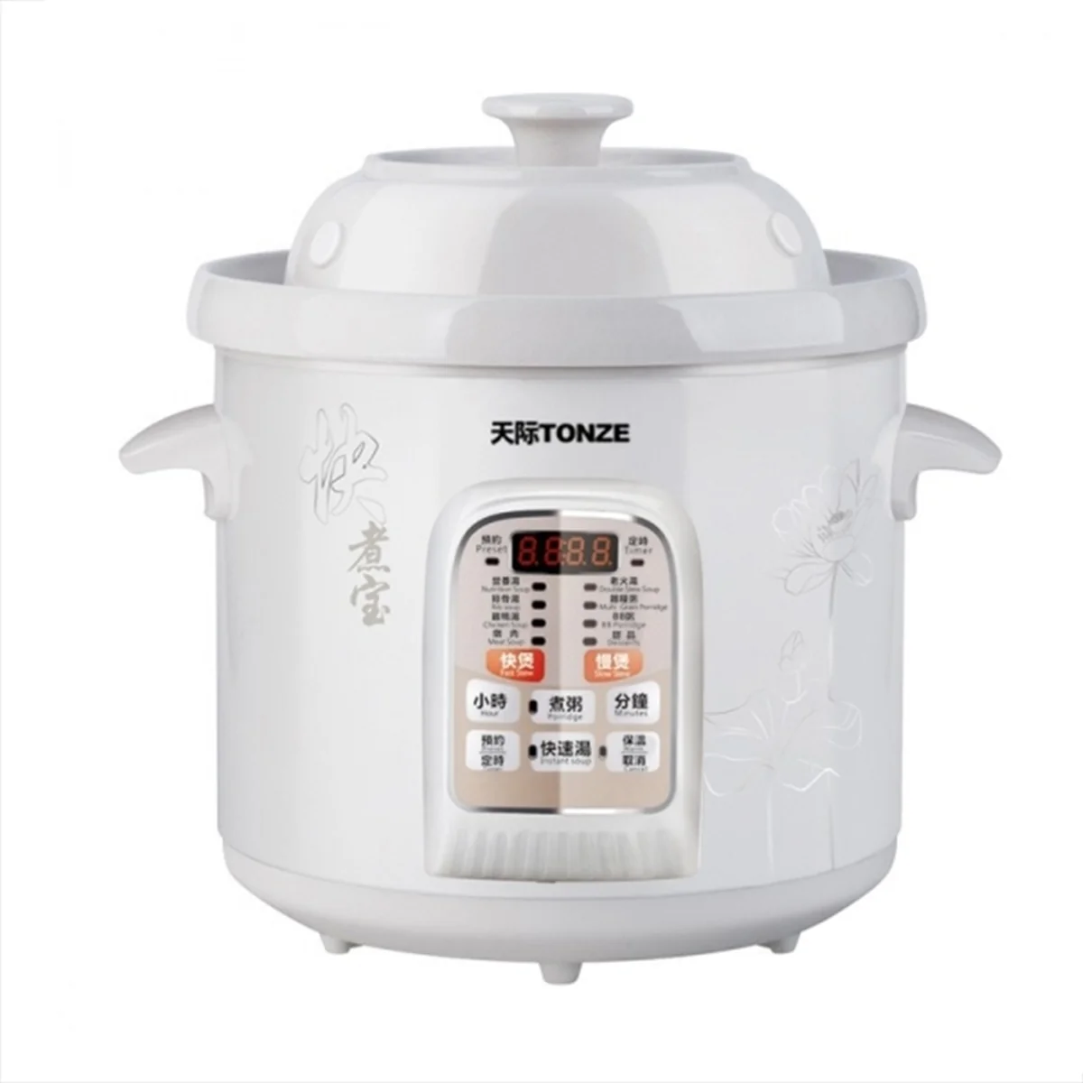 Tonze White Porcelain Electric Slow Cooker Ceramic Stew Pot DGD40-40CWD 4L
