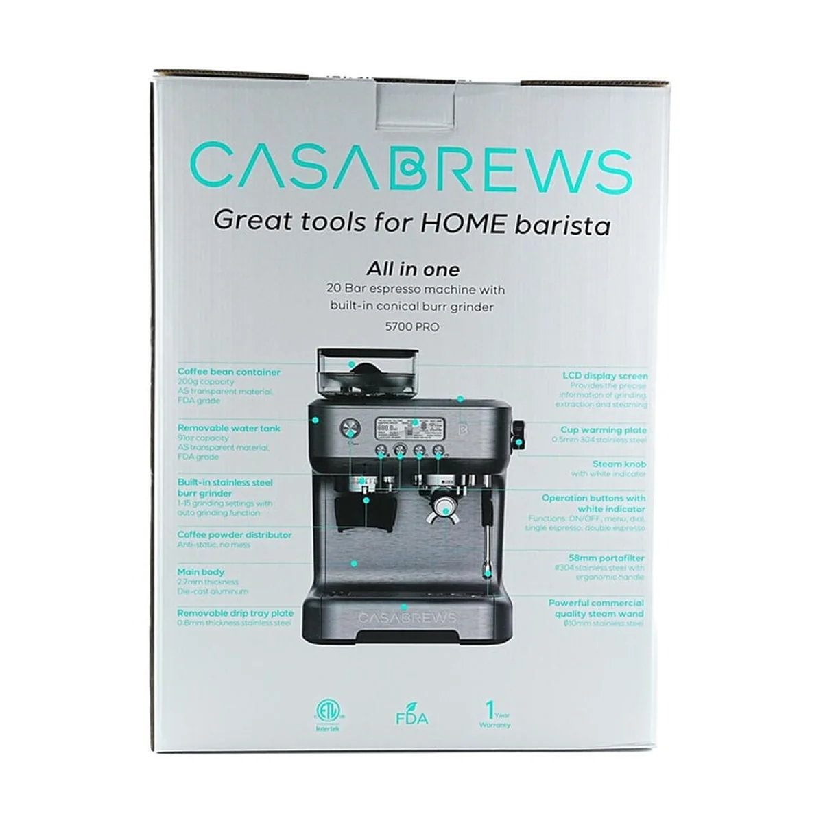 CASABREWS咖佰士 意式咖啡机  91oz 水箱 半自动打奶泡机 5700Pro