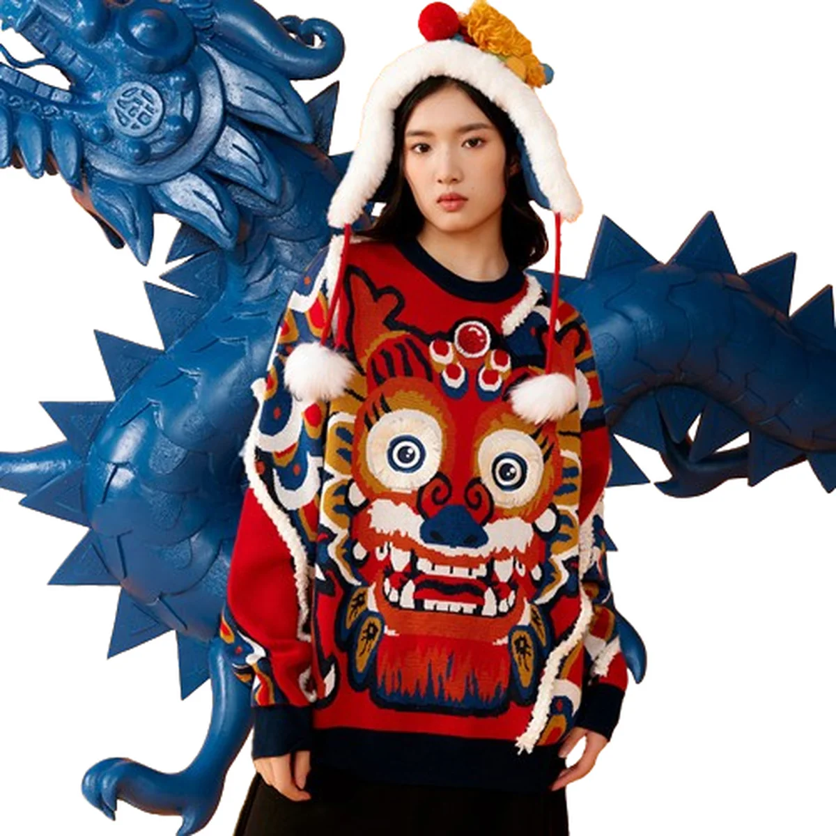【China Direct Shipping, 10-15 days】New Year's Clothing Boys and girls jumper knit sweater section of the Year of the Dragon Children's New Year's Clothing Three colours available Soft texture