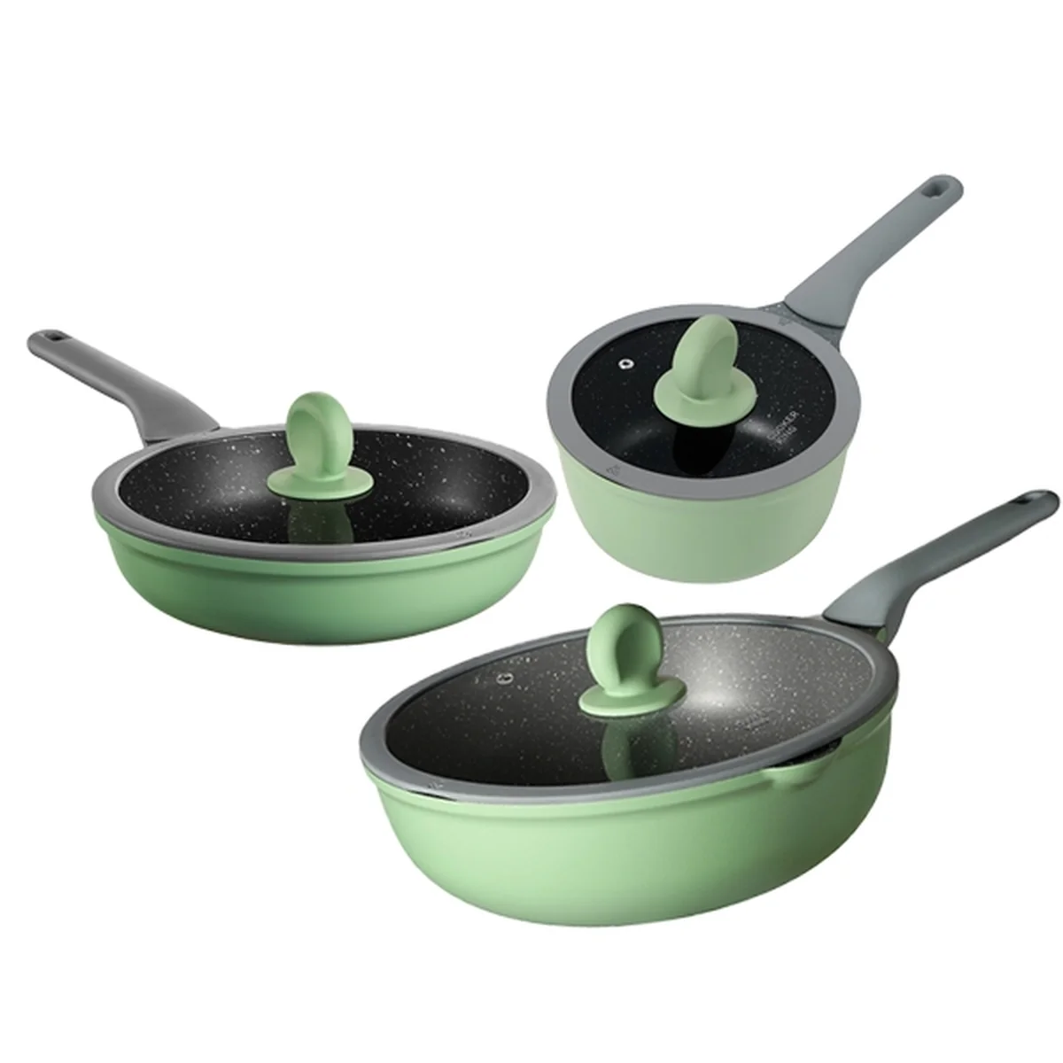 Cooker King, Bamboo Bluestone Series, Cookware Set, Household non-stick wok,Frying pan,Milk pan, Healthy, Less oil and light smoke, 3-piece set