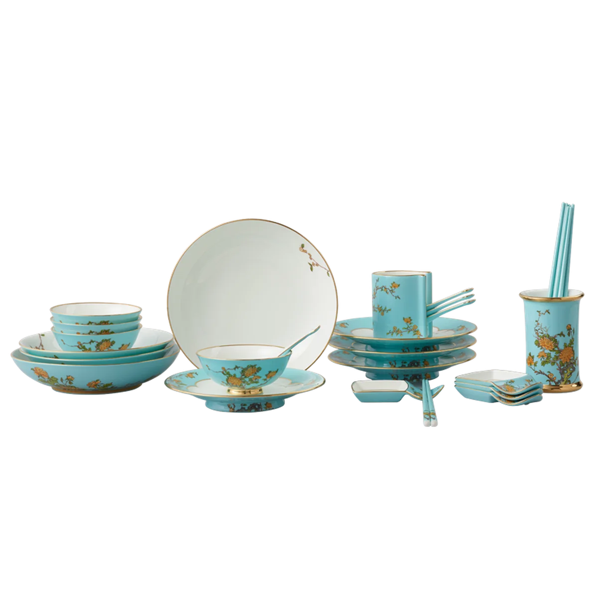 [China Direct Shipping, 5-7 days] Auratic China Porcelain Yongfengyuan Lady Porcelain Westlake Blue 29 Heads Chinese Household Tableware Set