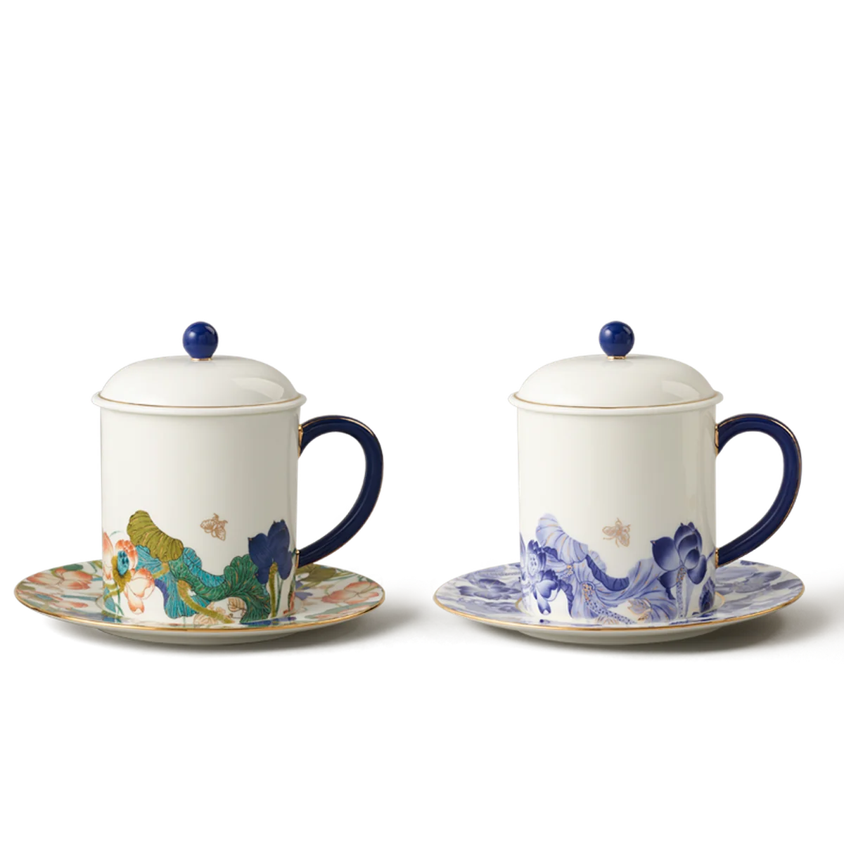 [China Direct Shipping, 10-15 days] Auratic China Porcelain Yongfengyuan Happiness and Harmony 3-piece Lidded Cup Set - Five Colours (350ml)